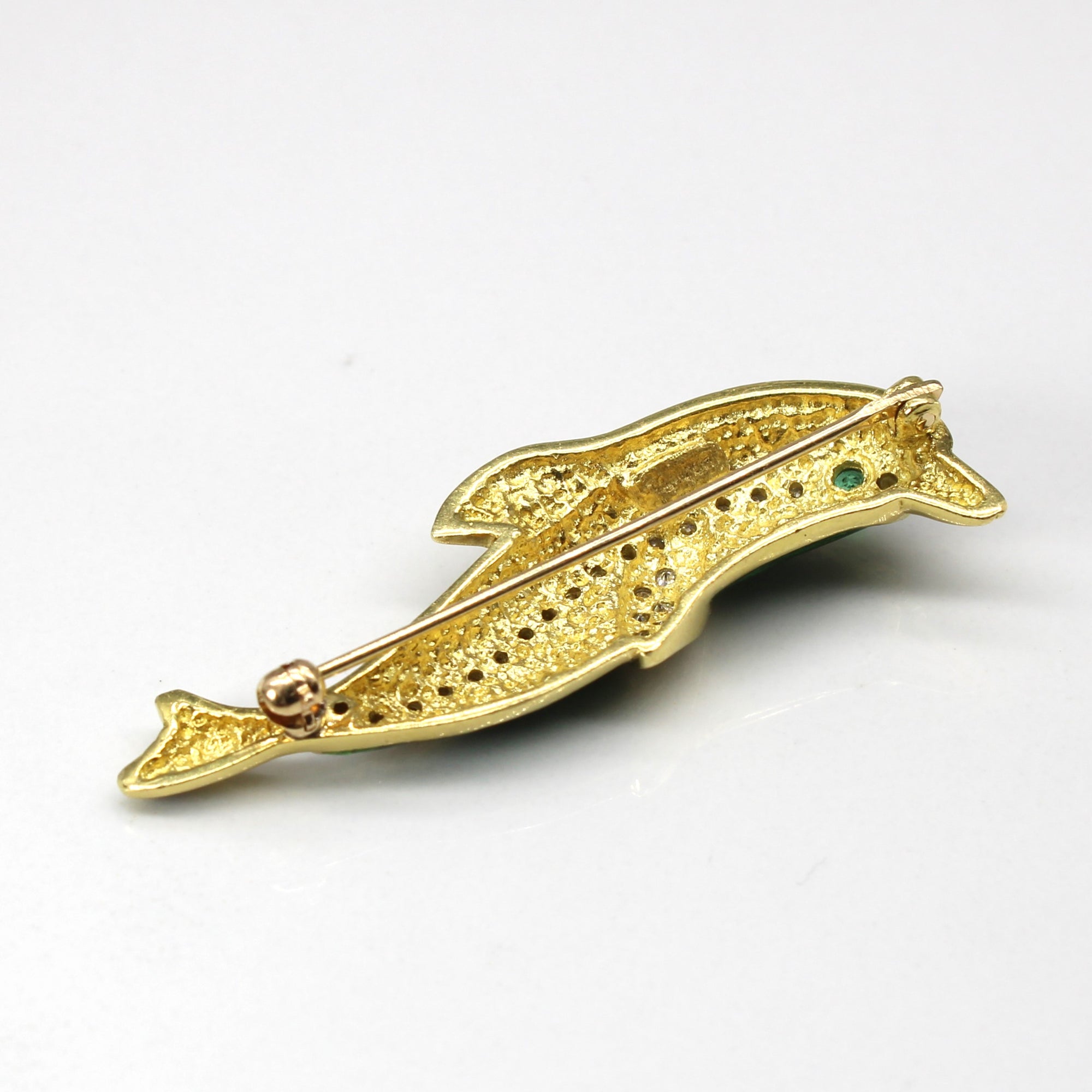 Enameled Fish Diamond & Emerald Brooch | 0.23ctw | 0.03ct |