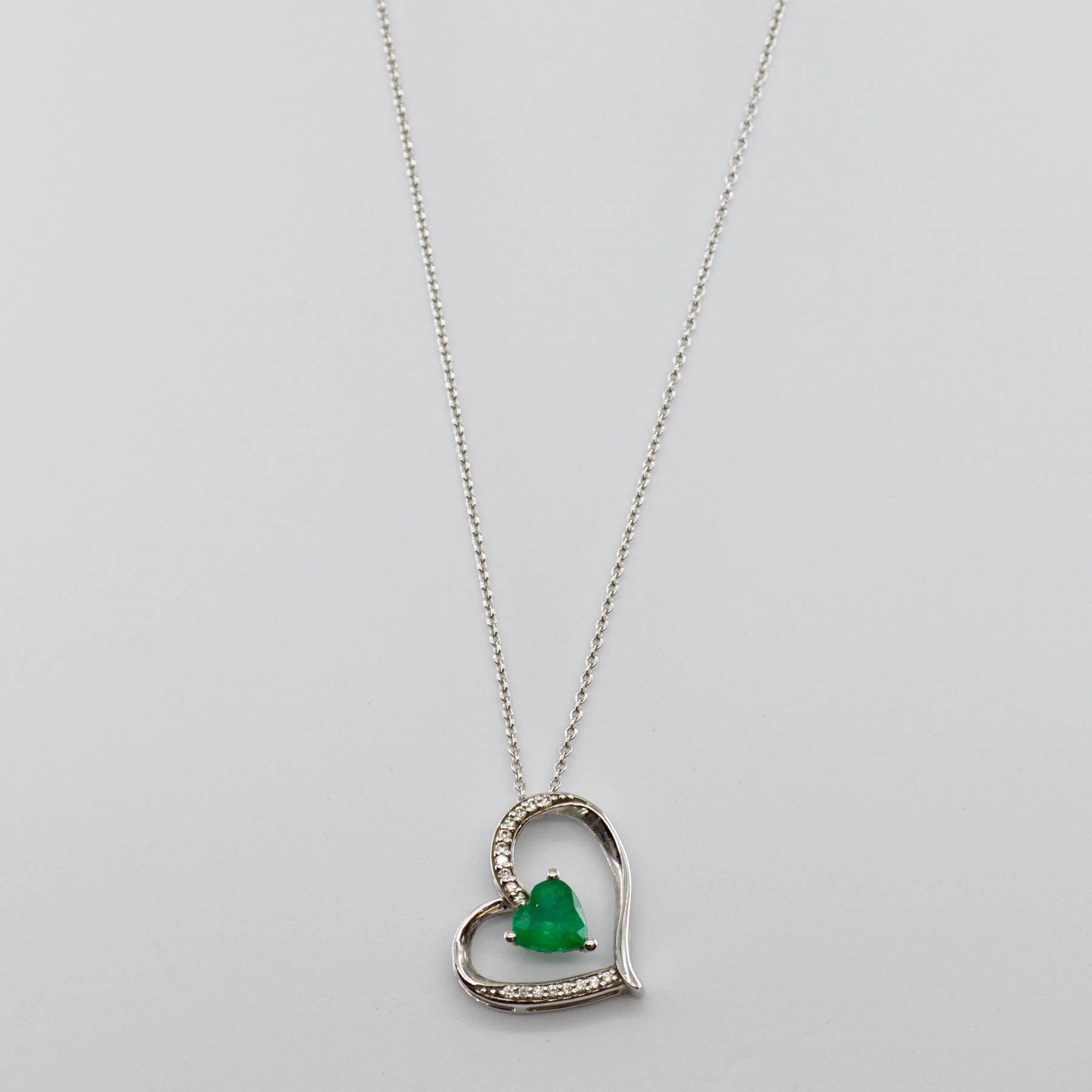 14k Emerald and Diamond Heart Necklace | 0.69 ct | 18"