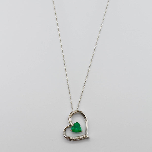 14k Emerald and Diamond Heart Necklace | 0.69 ct | 18