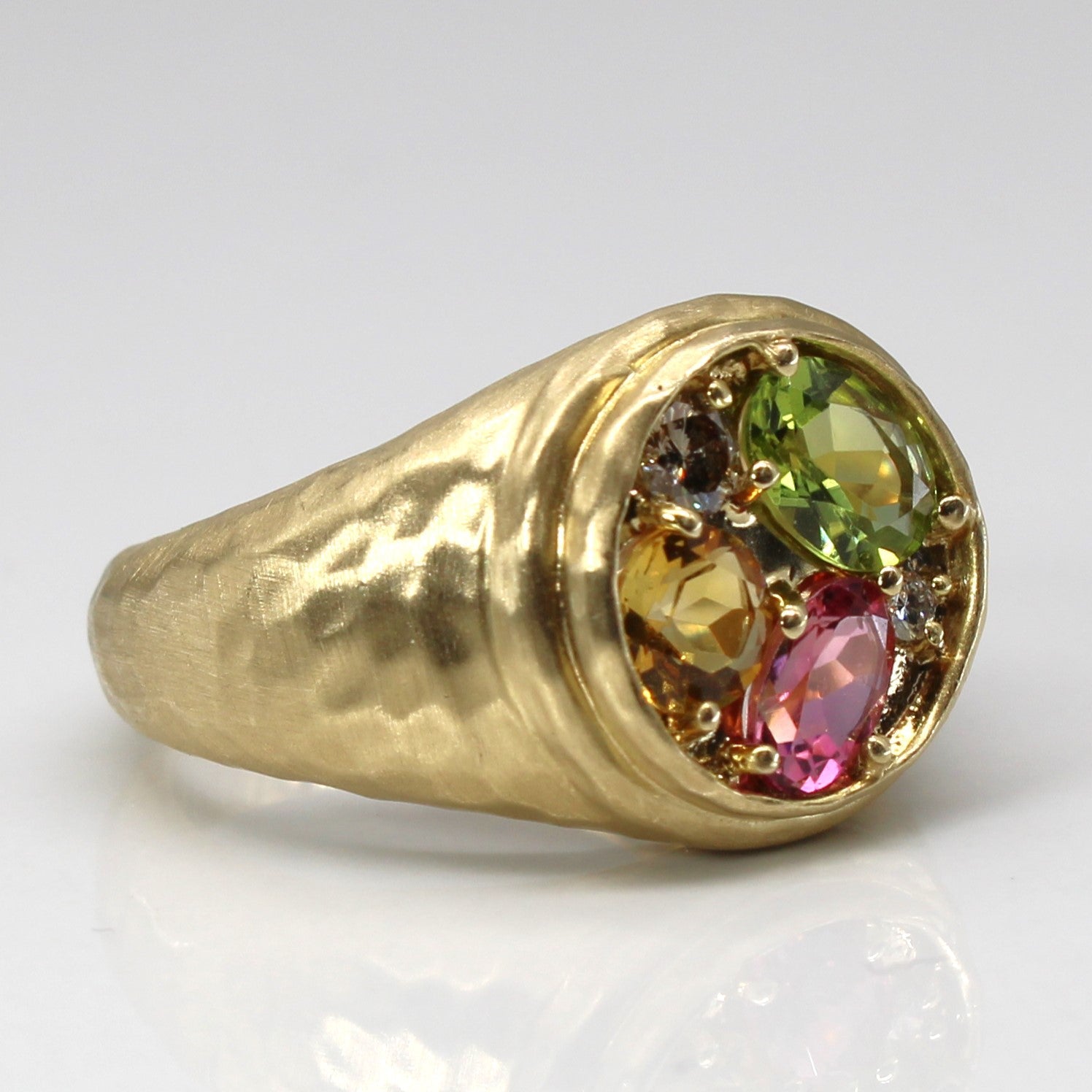 14K Multi Gemstone Cluster Signet Ring | SZ 7.75 |