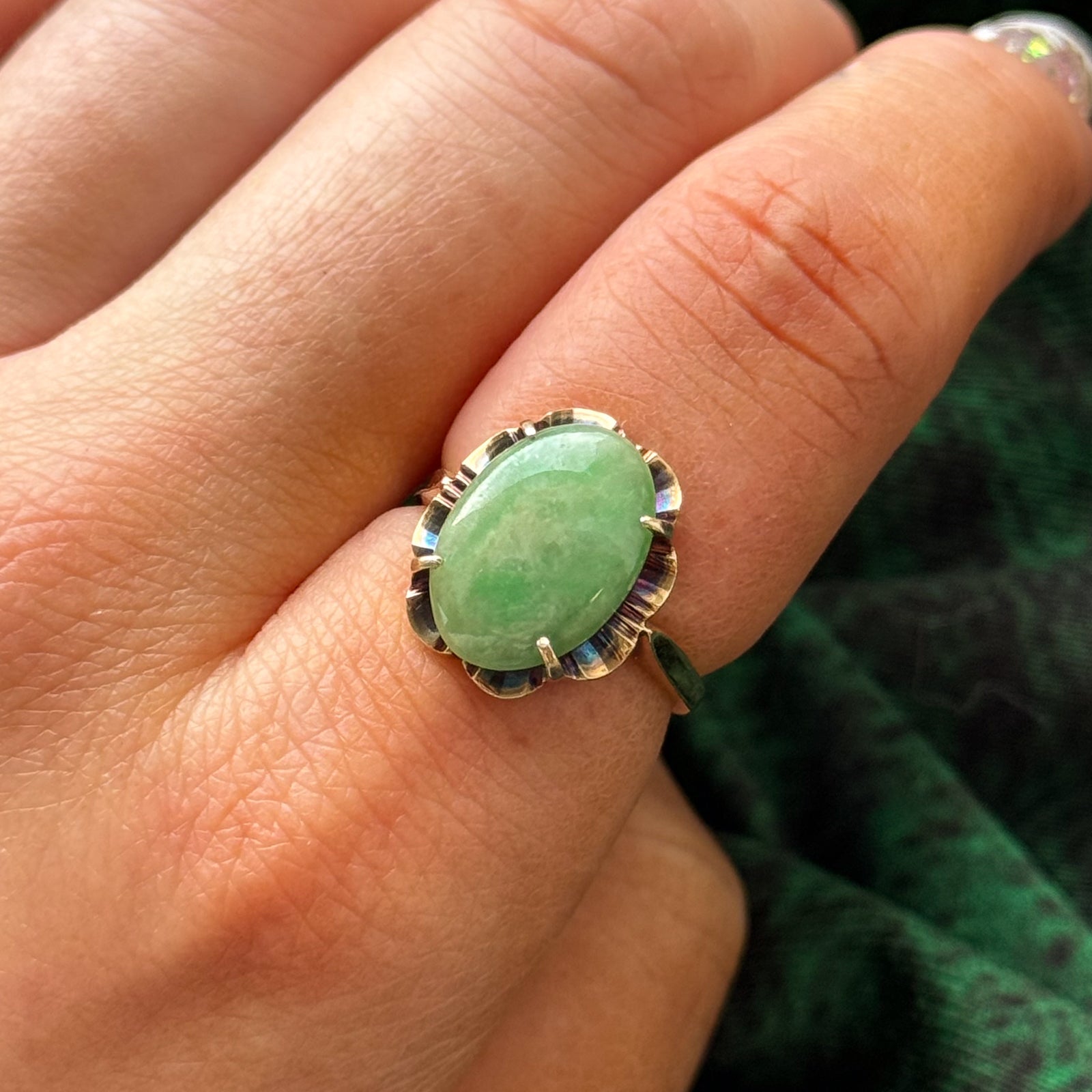 Bague cocktail en jadéite | 3,50 ct | Taille 6 | 