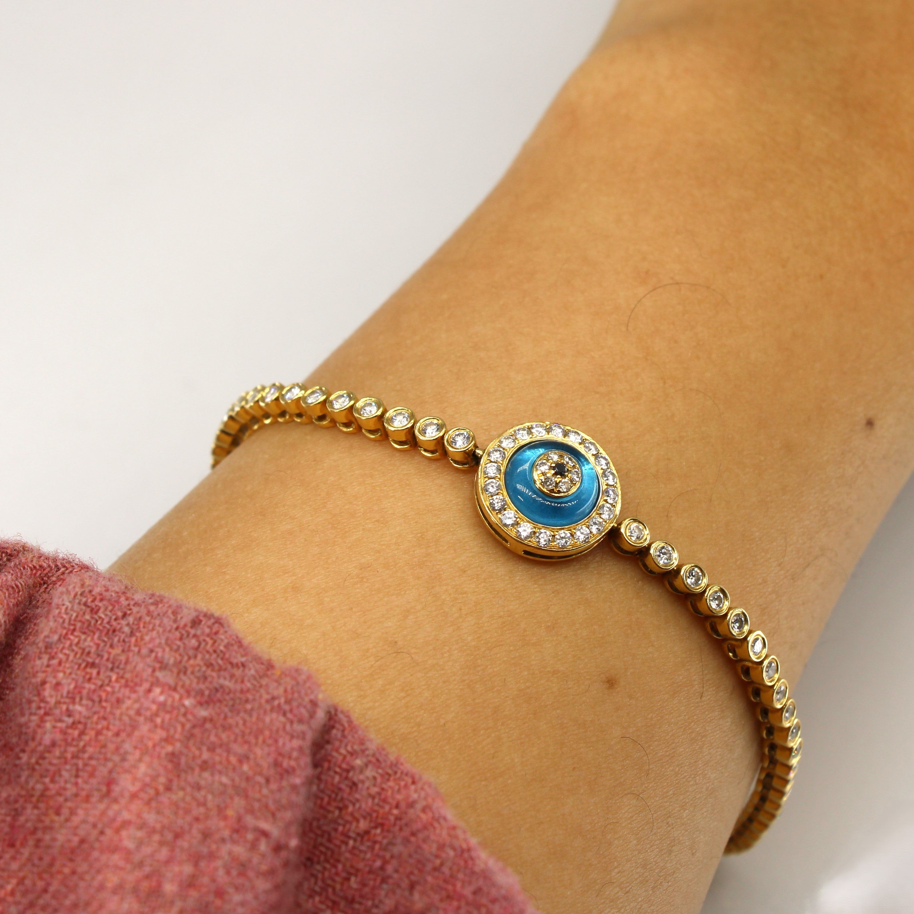 Bracelet à maillons en diamants avec œil maléfique | 1,00 ct | 9 pouces | 