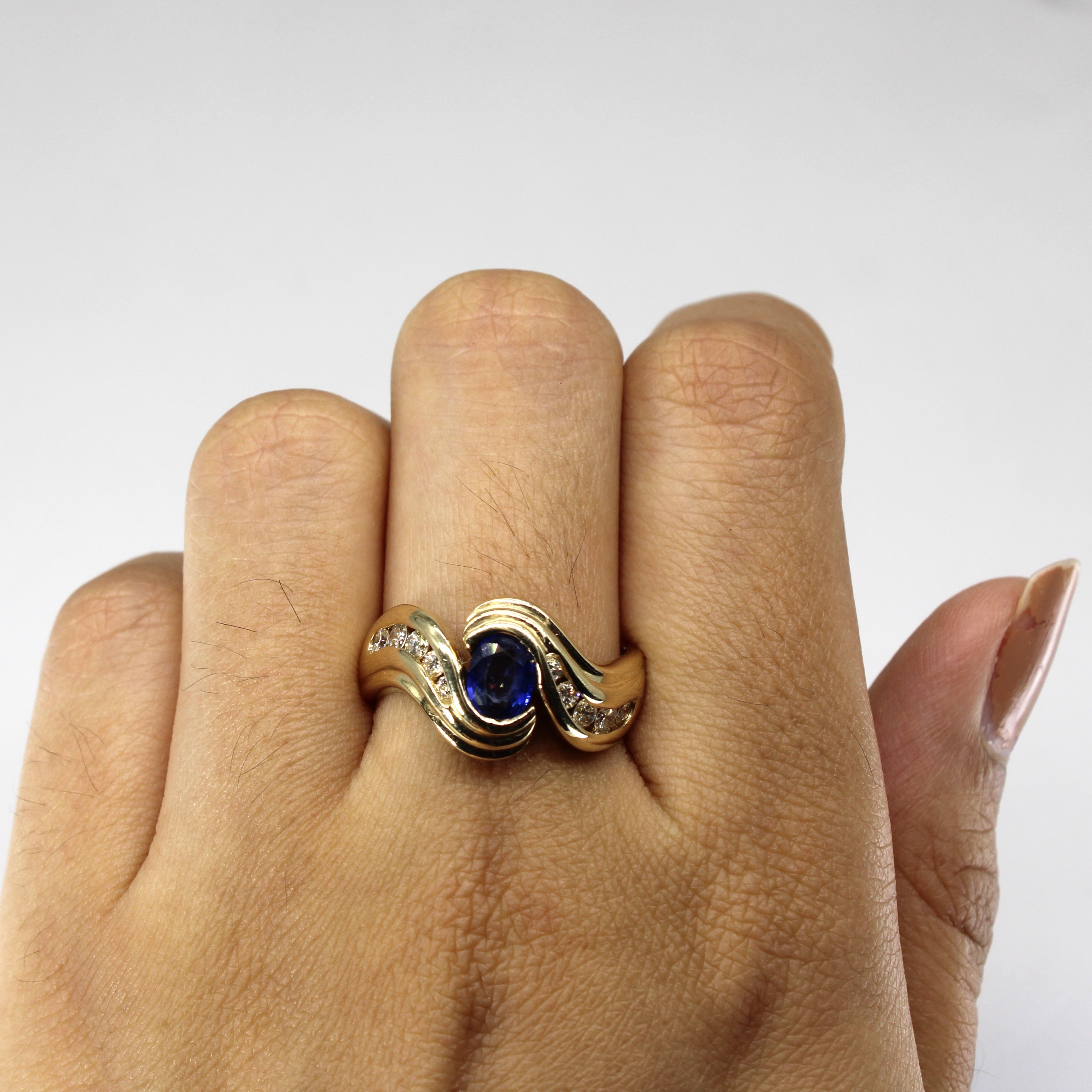 Bypass Synthetic Sapphire & Diamond Ring | 0.60ct | 0.28ctw | SZ 8.5 |