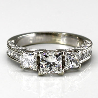 Three Stone Princess Diamond with Accents Engagement Ring | 1.67ctw VVS2/VS1 H/I | SZ 5.25 |