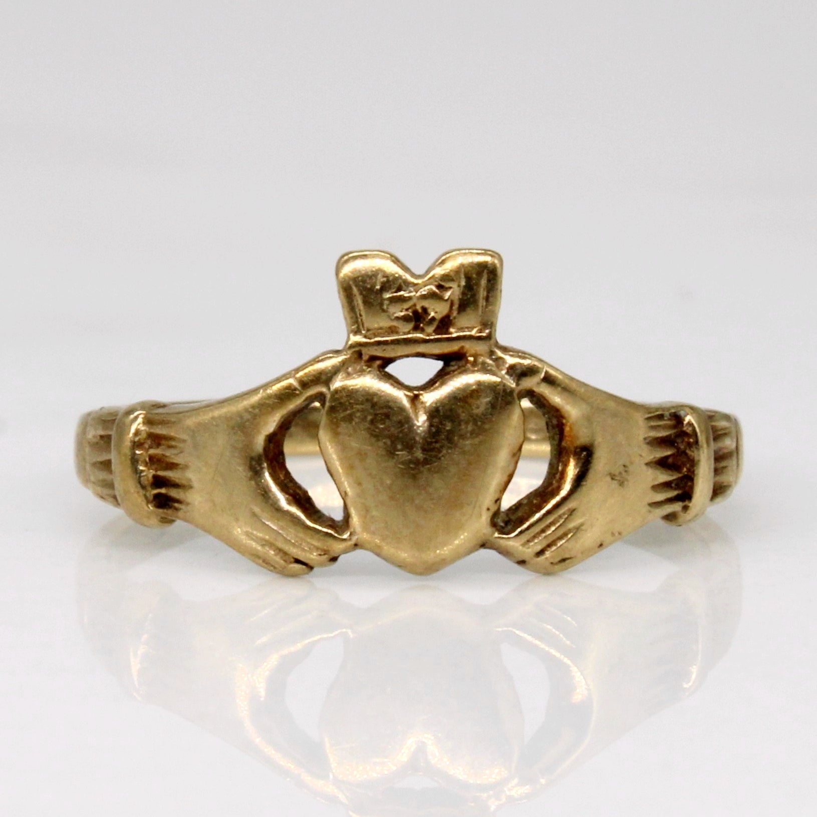 1988 Hallmarked 9k Yellow Gold Claddagh Ring | SZ 3.5 |