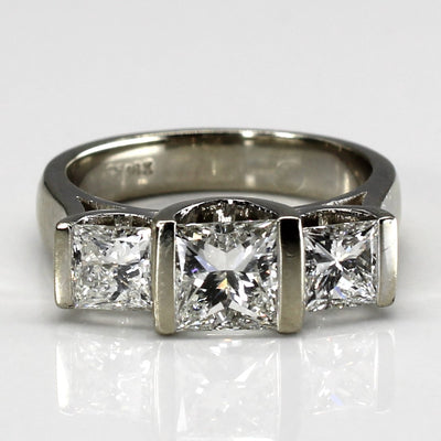Tension Set Three Stone Princess Diamond Ring | 2.00ctw VS2 H | SZ 5.75 |