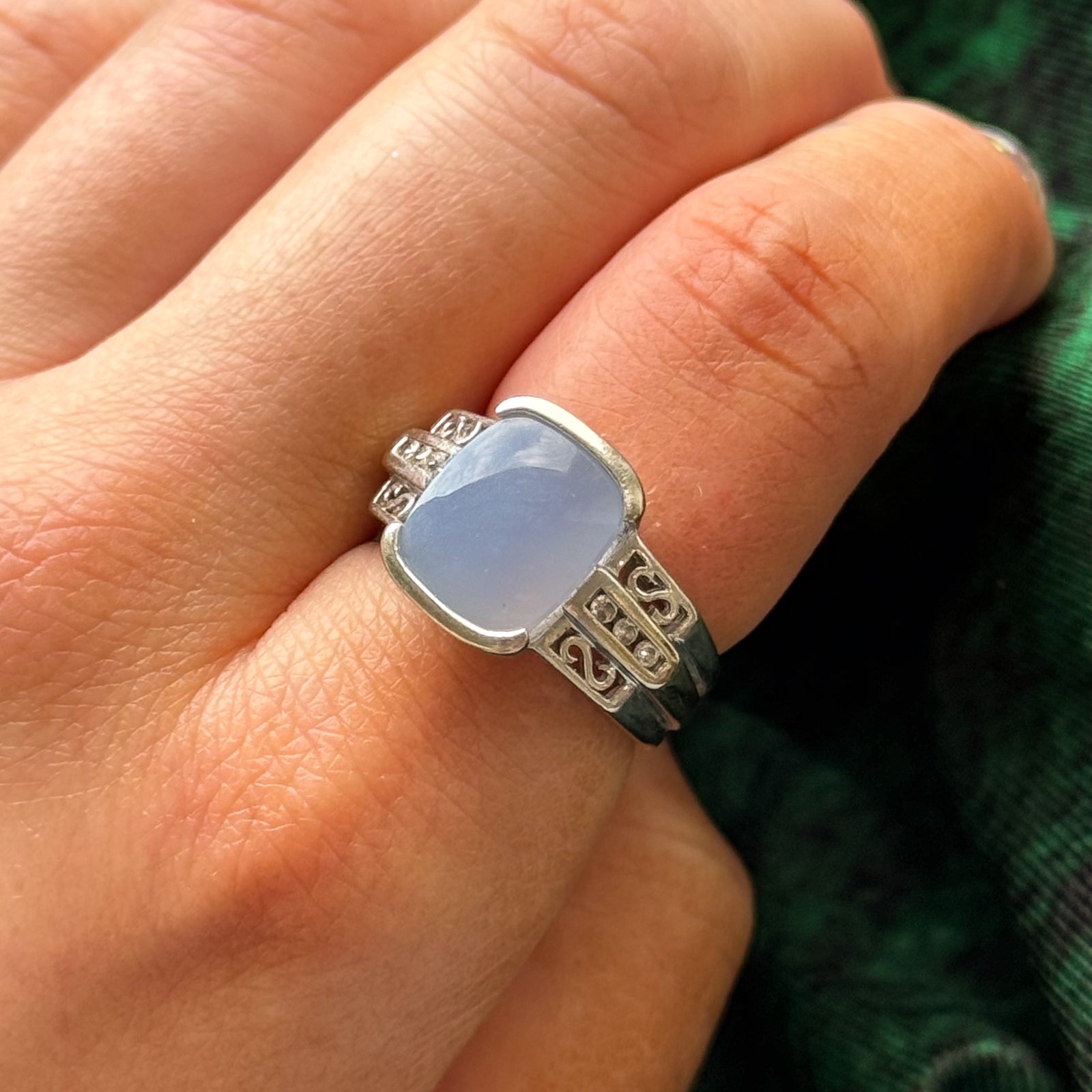 Dyed Blue Jadeite & Diamond Ring | 6.20ct, 0.075ctw | SZ 7 |