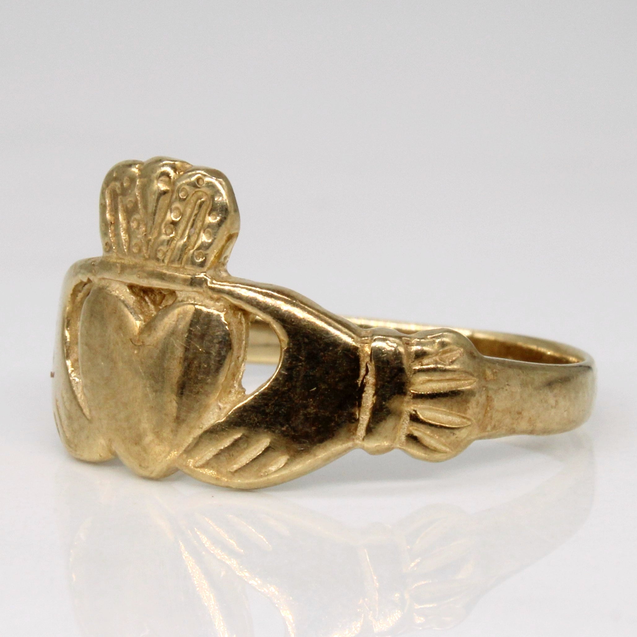 1996 Hallmarked 9k Yellow Gold Claddagh Ring | SZ 8 |