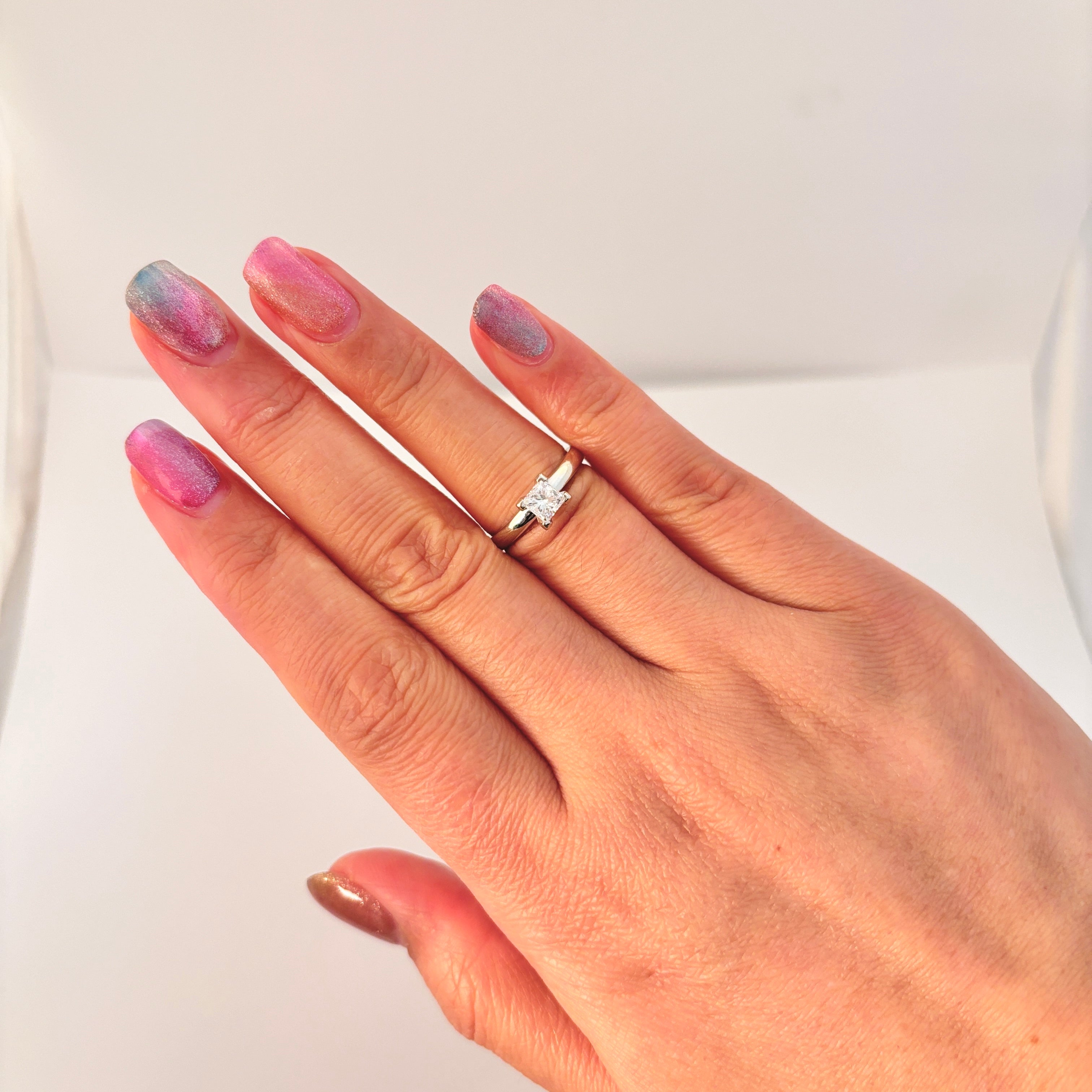 Bague en or blanc 14 carats avec diamant taille princesse | 0,53 ct | Taille 4,75 | 