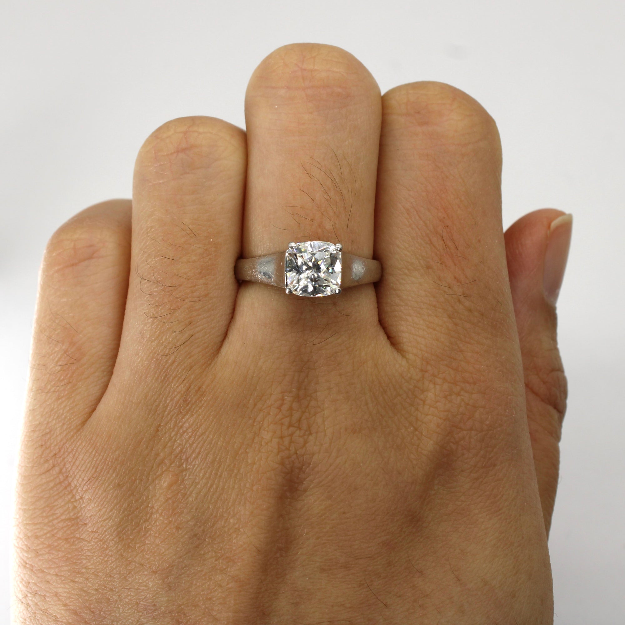 Solitaire Cushion Diamond Platinum Ring | 1.55ct VVS2 I | SZ 7 |
