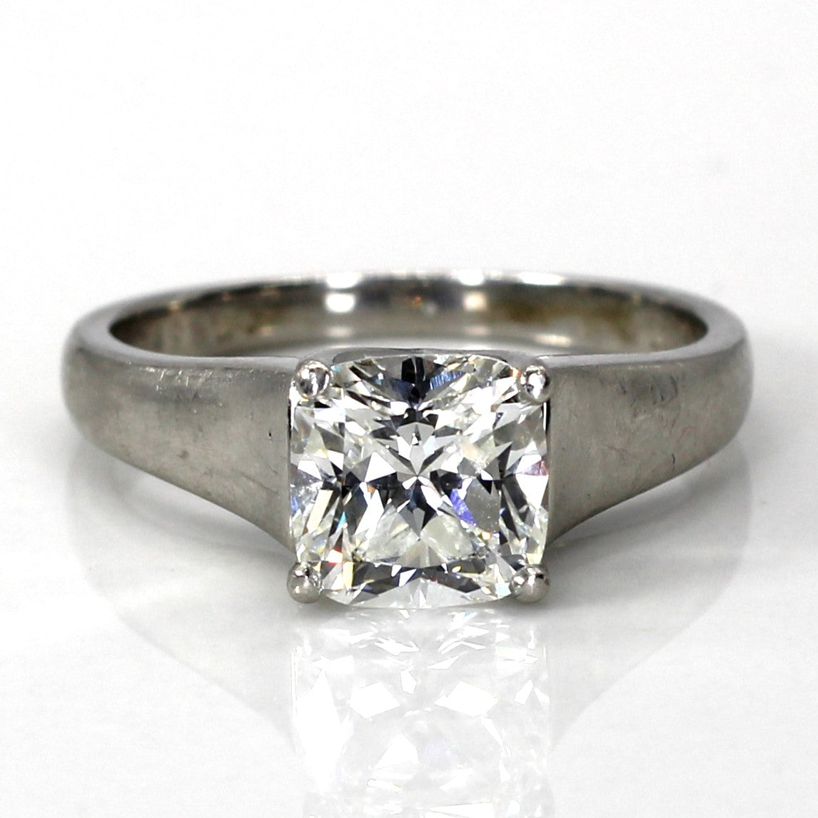 Solitaire Cushion Diamond Platinum Ring | 1.55ct VVS2 I | SZ 7 |