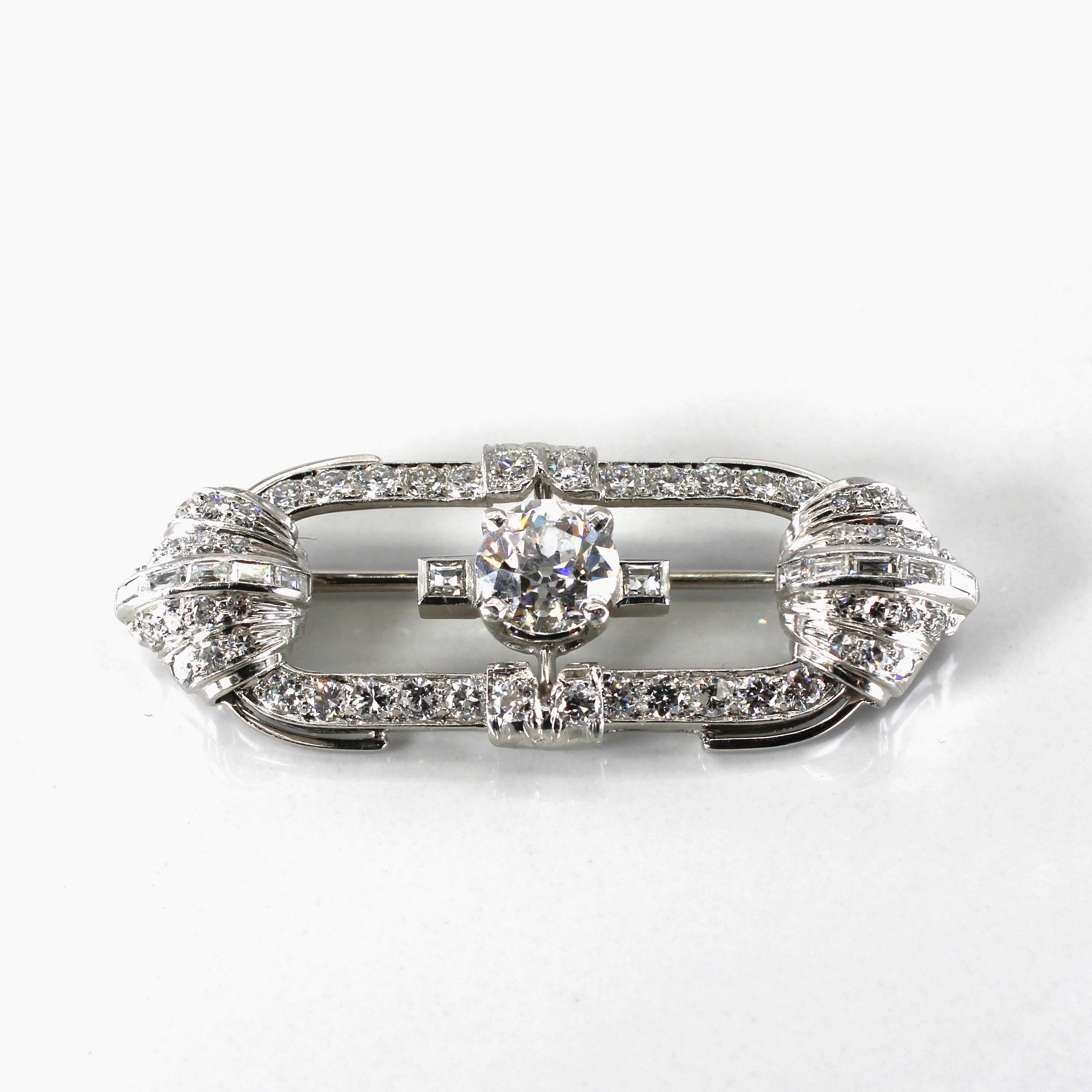 Art Deco Inspired White Gold Diamond Brooch | 2.39ctw SI1/SI2 H/I |