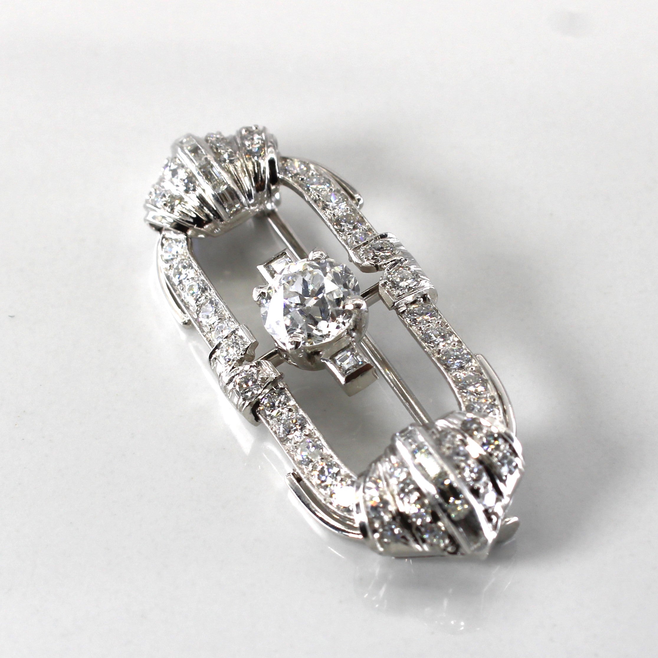 Art Deco Inspired White Gold Diamond Brooch | 2.39ctw SI1/SI2 H/I |