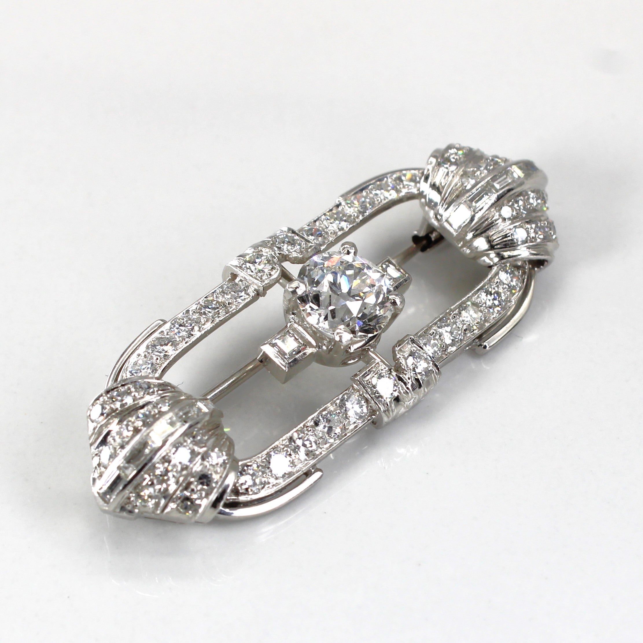 Art Deco Inspired White Gold Diamond Brooch | 2.39ctw SI1/SI2 H/I |