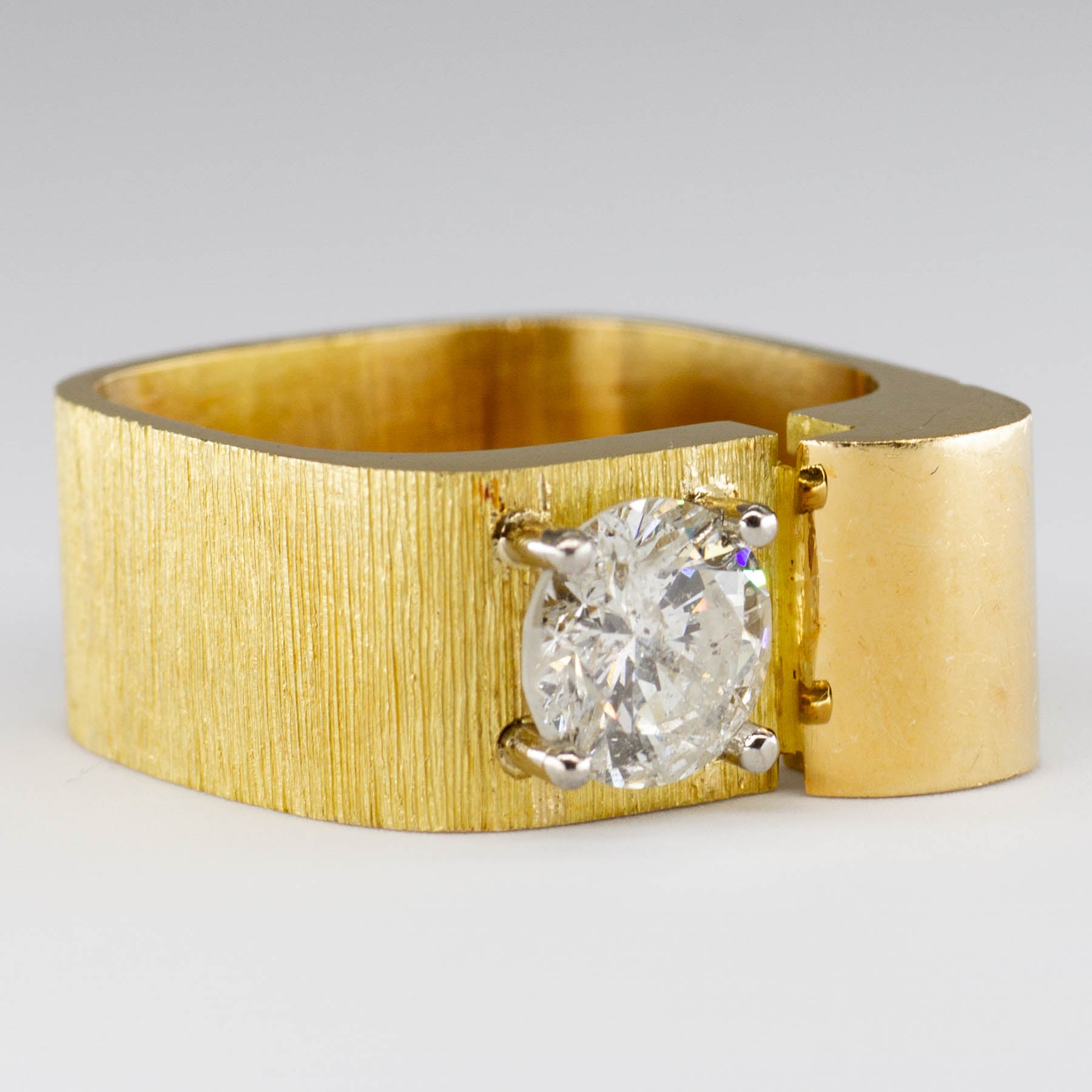 1970s Signed Pelegrin 18k Yellow Gold Abstract Solitaire Ring | 1.58ct I2-I3 I-J  | SZ 8.5