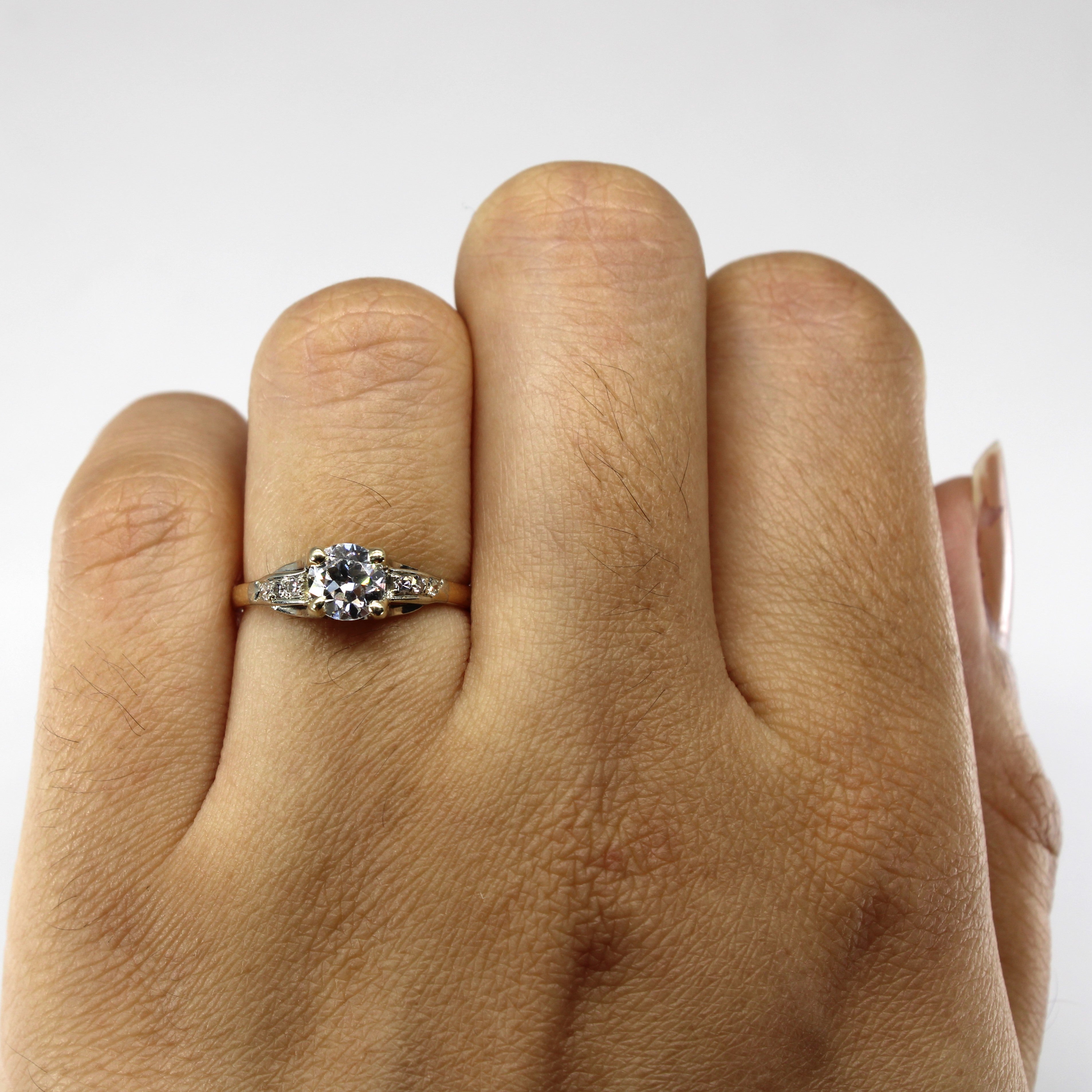 1930s Old European Cut Solitaire with Accents Diamond Ring | 0.66ctw VS2 H | SZ 5.5 |