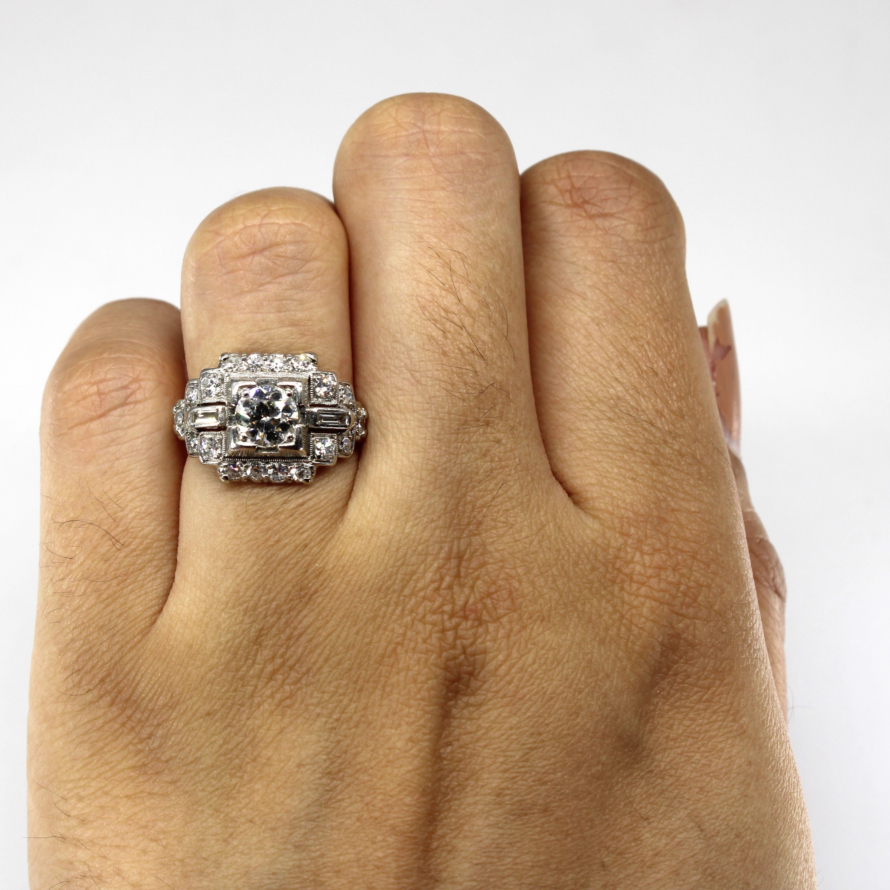 Art Deco Old European Cut Diamond Ring in Platinum | 1.46ctw SI2 I/J | SZ 5 |
