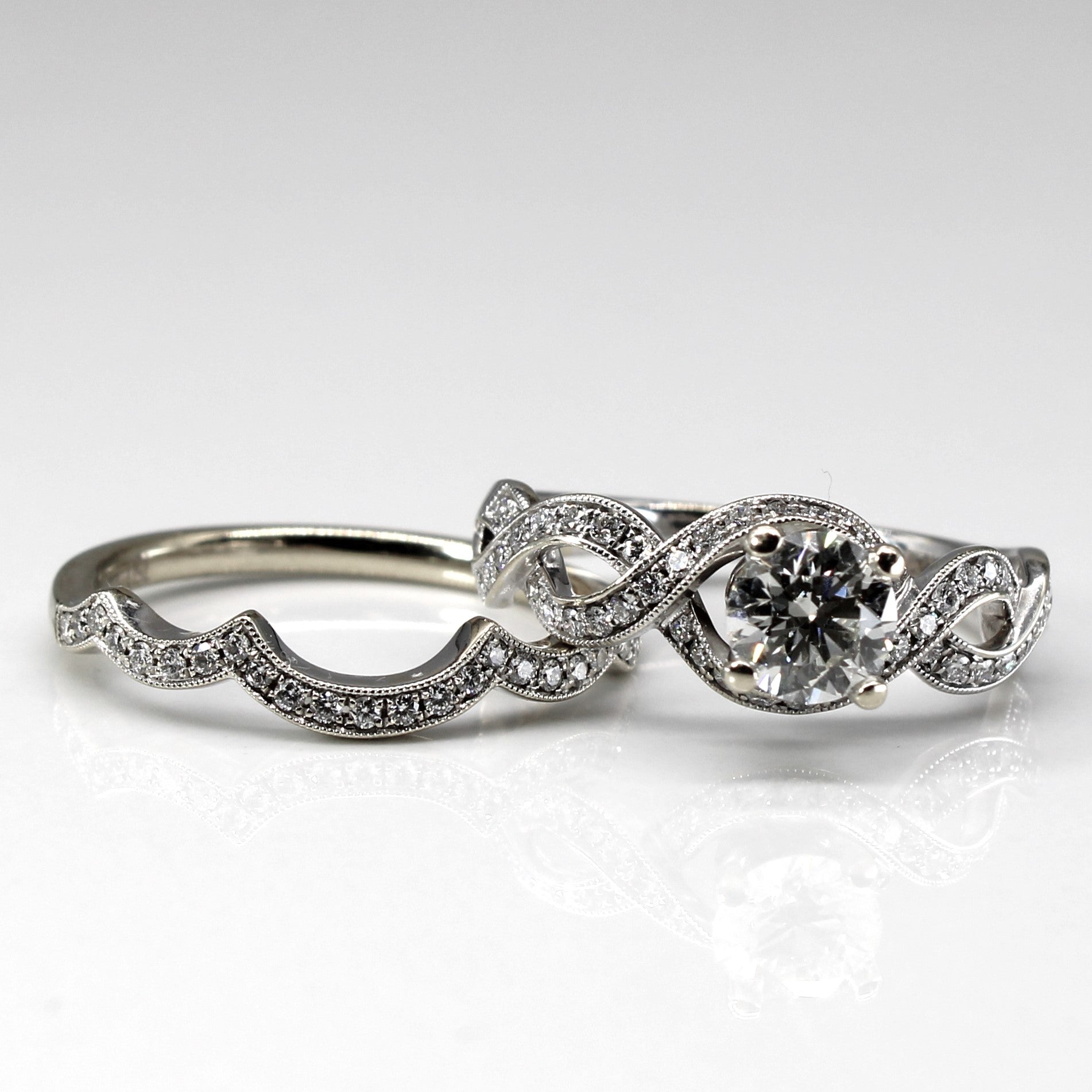 Crossover Diamond Engagement Ring Set | 1.08ctw VS2 I | SZ 7 |