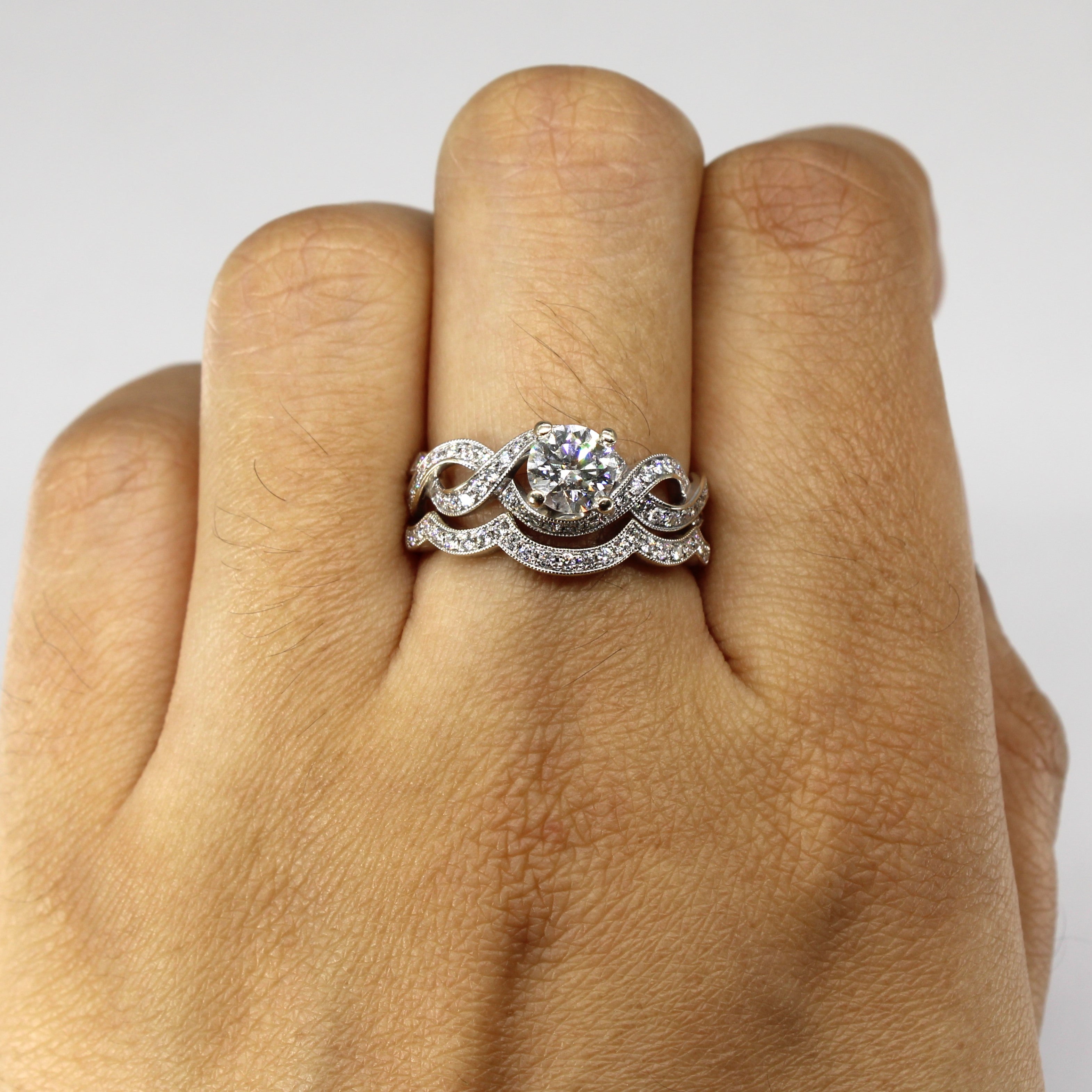 Crossover Diamond Engagement Ring Set | 1.08ctw VS2 I | SZ 7 |