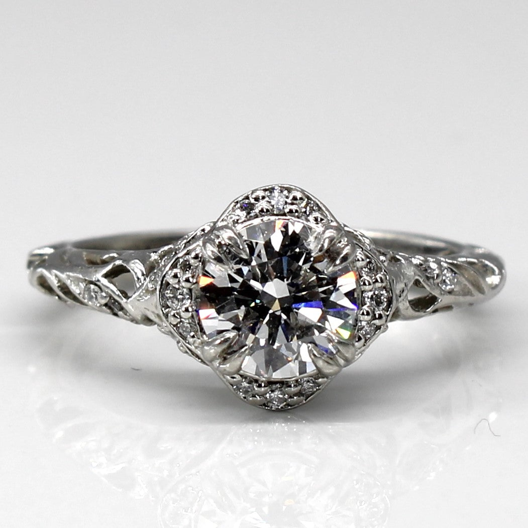 GIA Certified Filigree Solitaire with Accents Diamond Engagement Ring | 1.08ctw VVS2 D Ex | SZ 5 |