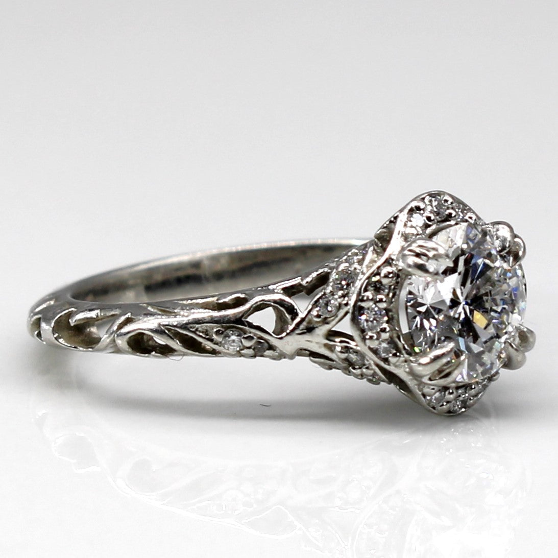 GIA Certified Filigree Solitaire with Accents Diamond Engagement Ring | 1.08ctw VVS2 D Ex | SZ 5 |