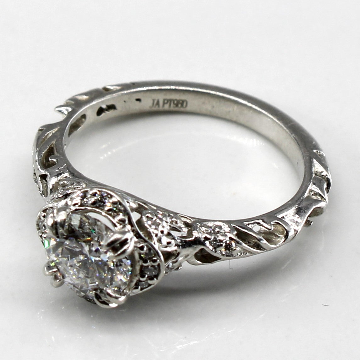 GIA Certified Filigree Solitaire with Accents Diamond Engagement Ring | 1.08ctw VVS2 D Ex | SZ 5 |