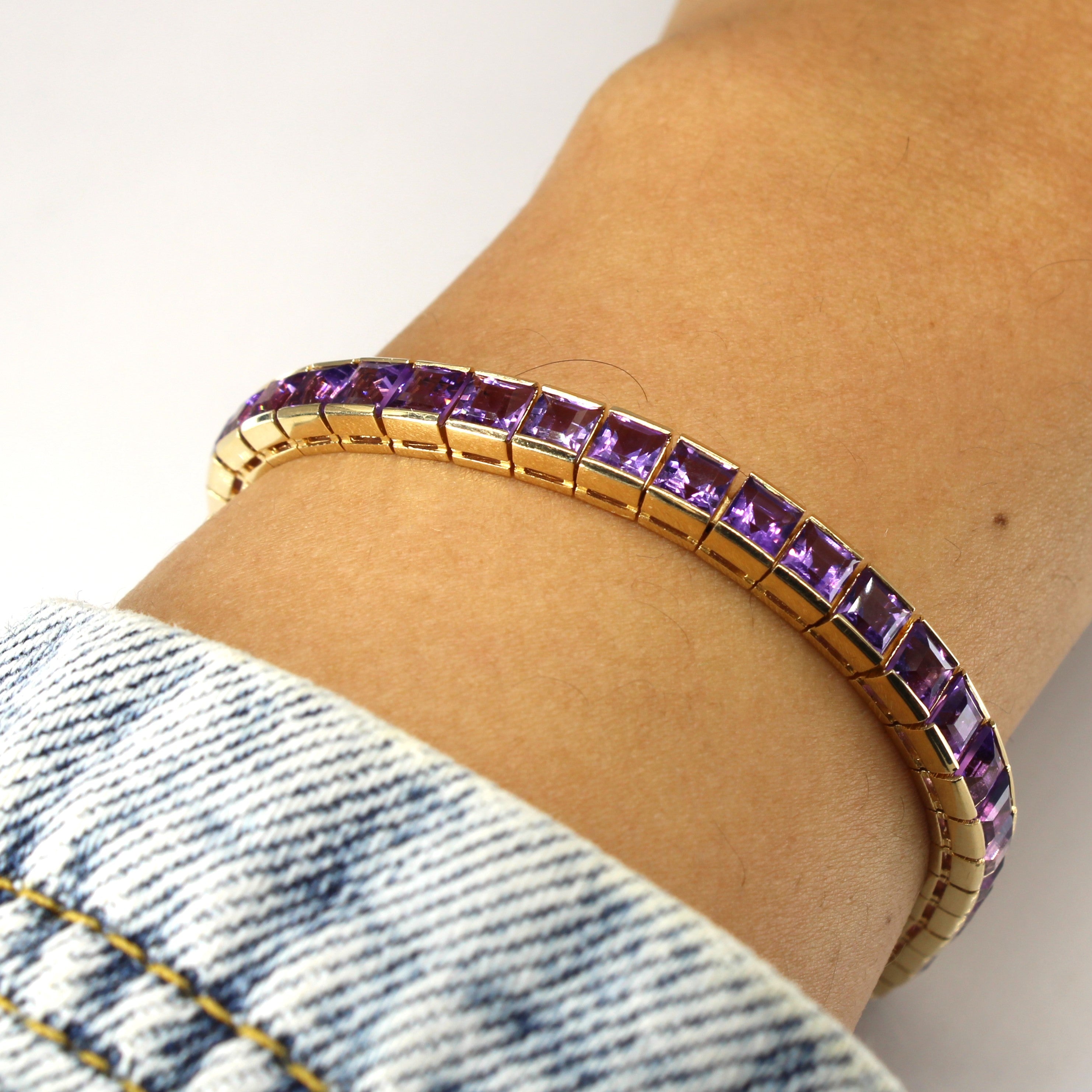 Semi Bezel Amethyst Chain Bracelet | 11.00ctw | 7"|