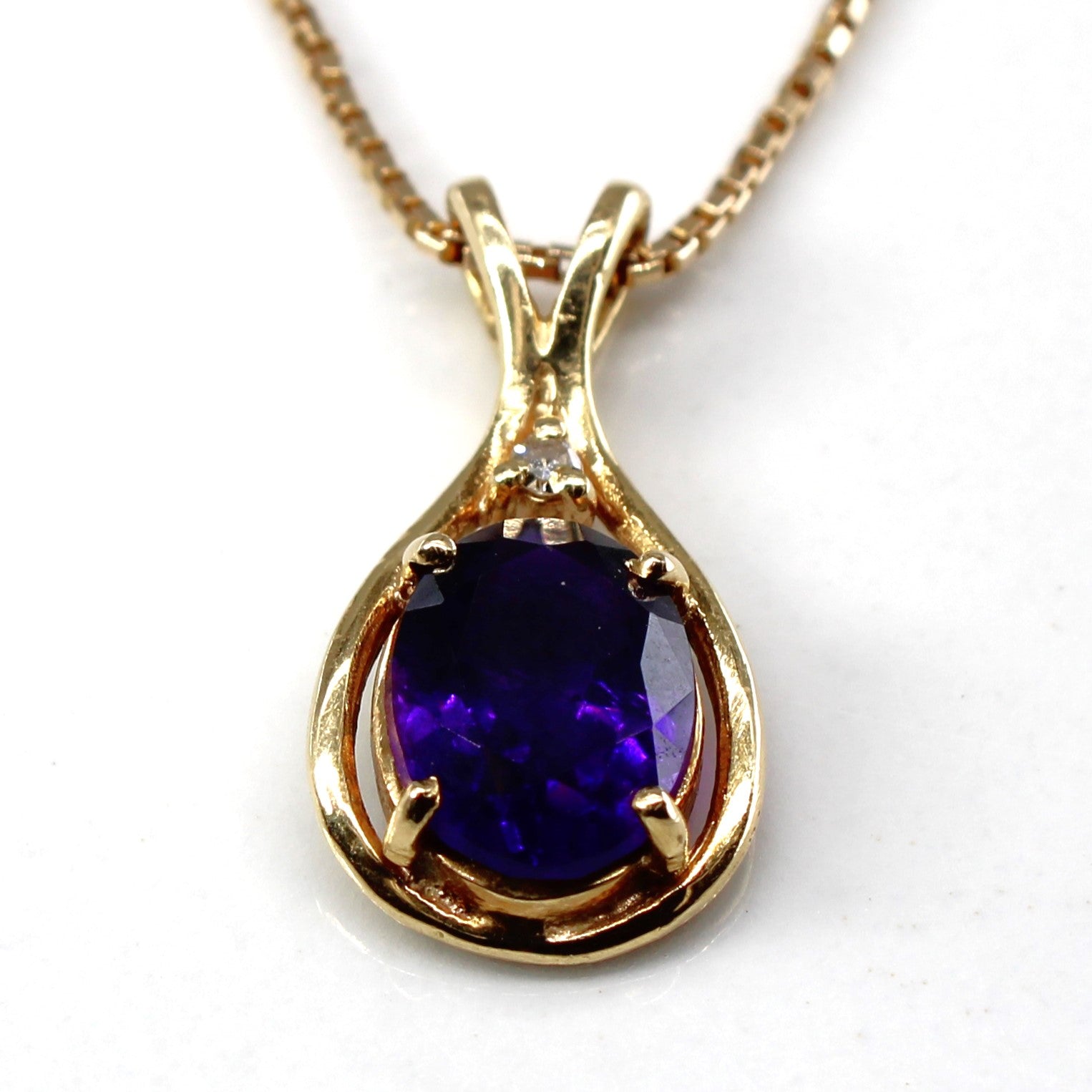 Amethyst & Diamond Drop Pendant Necklace | 1.60ct | 0.02ct | 20"|