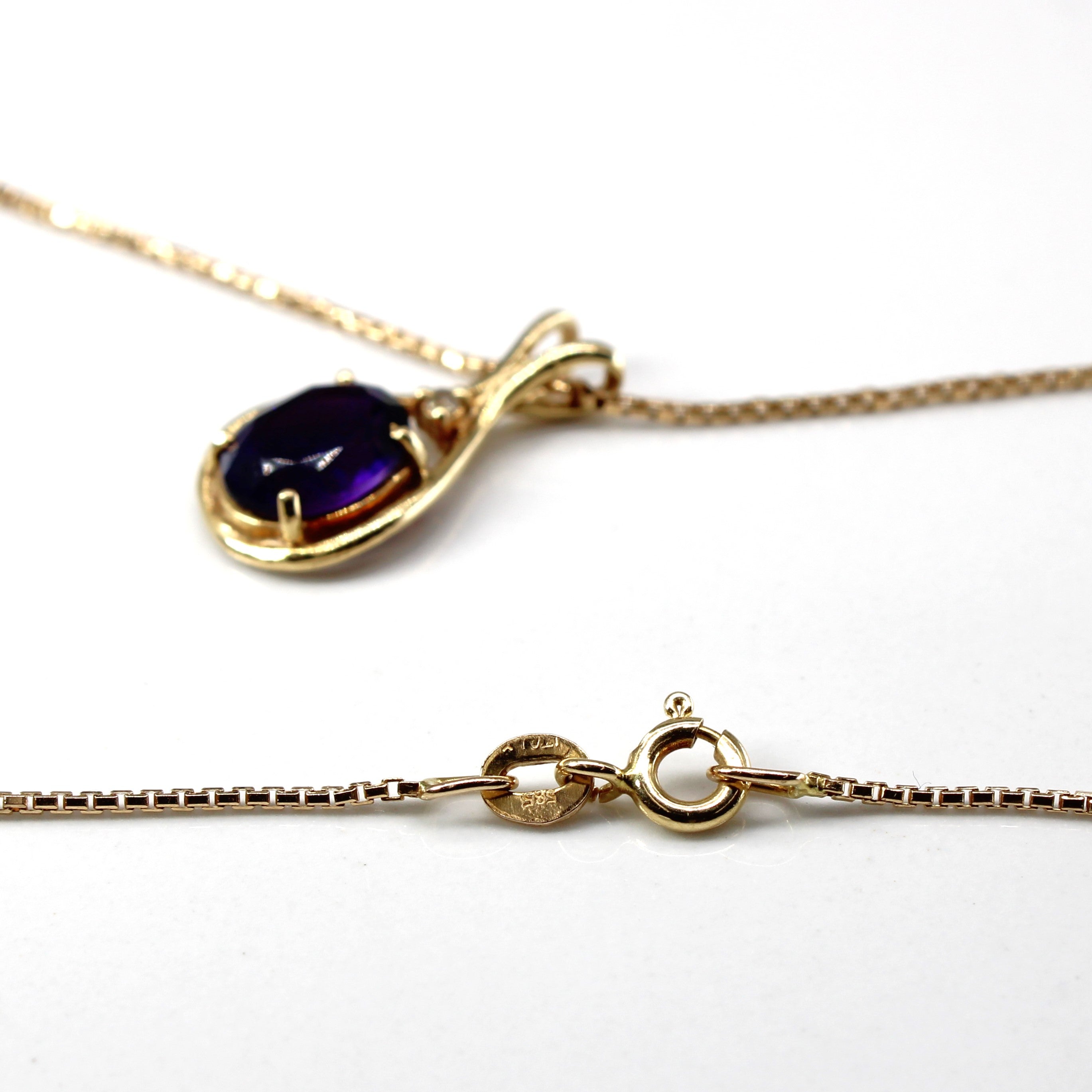 Amethyst & Diamond Drop Pendant Necklace | 1.60ct | 0.02ct | 20"|