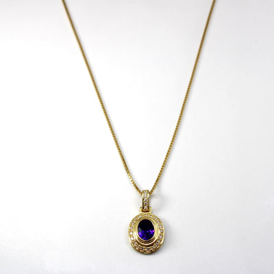 Bezel Set Amethyst & Diamond Pendant Necklace | 1.50ct | 0.30ctw | 18