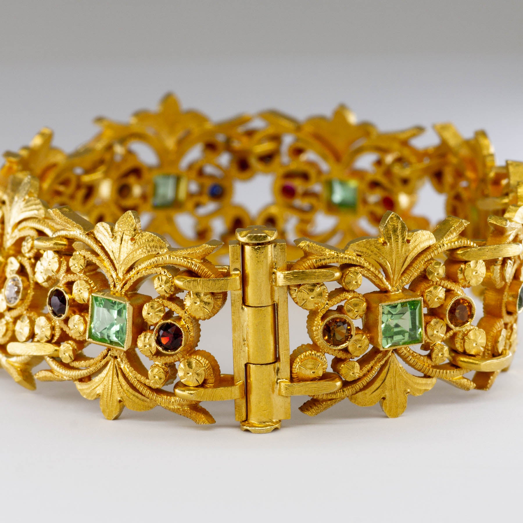 20k Intricate Gold Bracelet with Multiple Gemstones | 6.00ctw | 8"