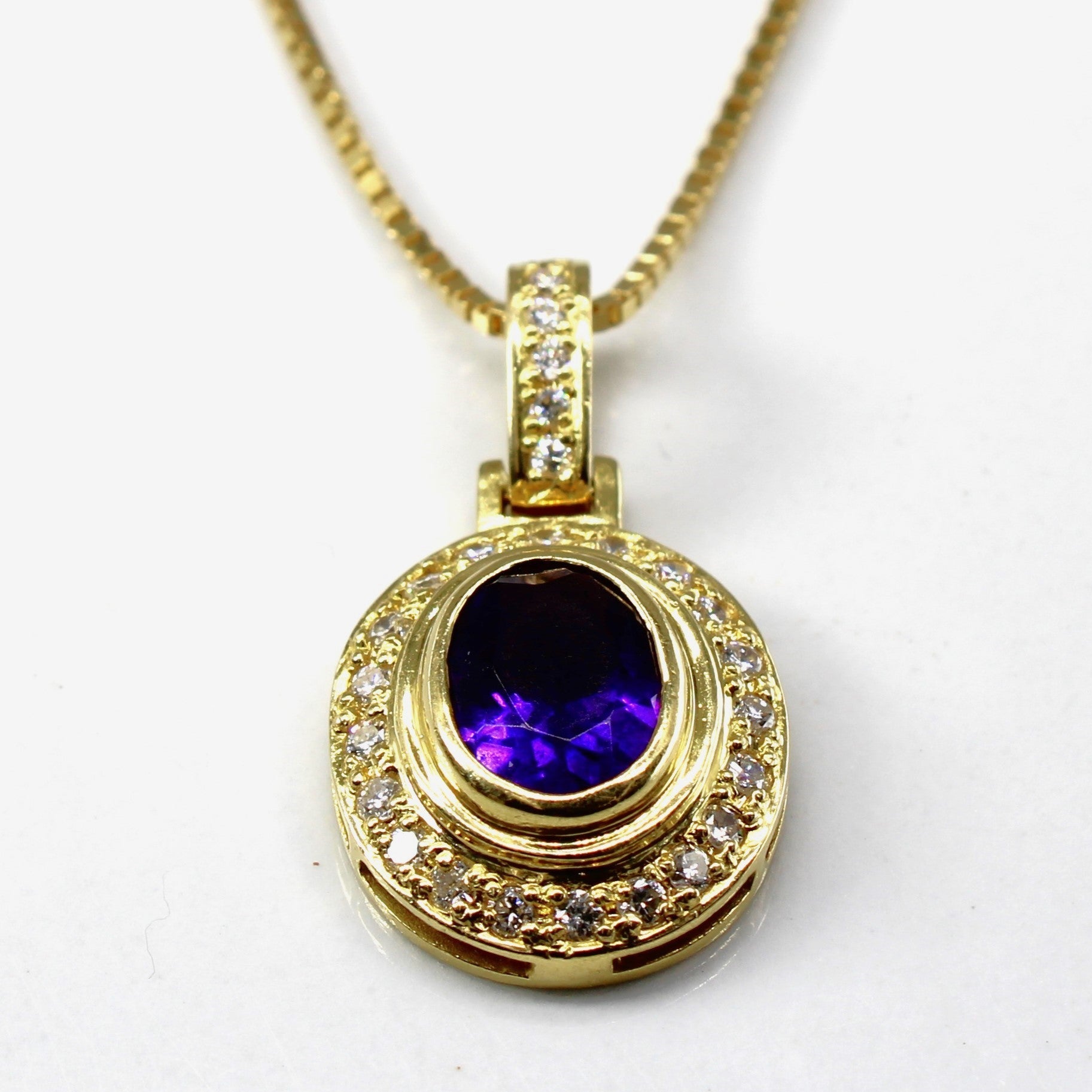 Bezel Set Amethyst & Diamond Pendant Necklace | 1.50ct | 0.30ctw | 18"|