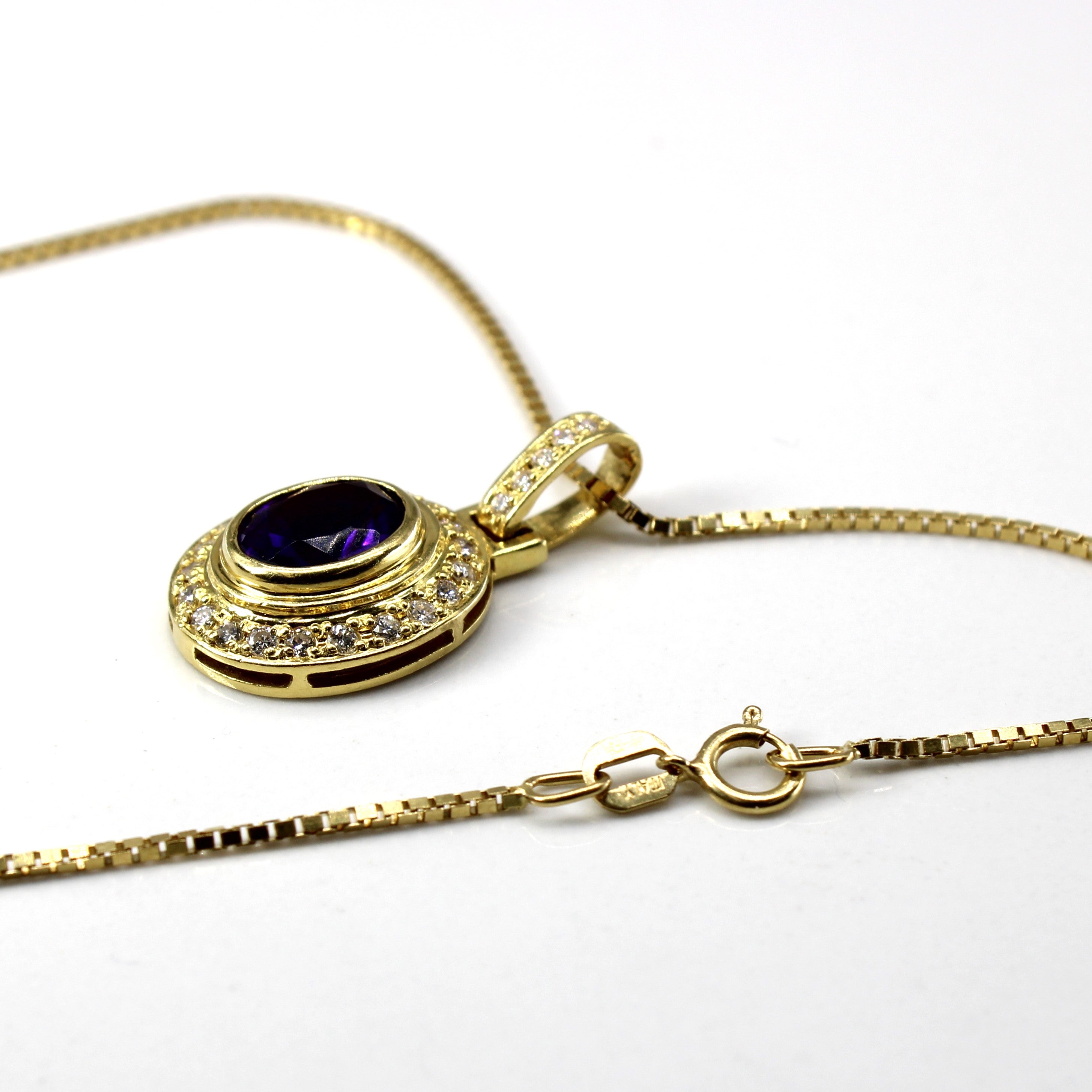 Bezel Set Amethyst & Diamond Pendant Necklace | 1.50ct | 0.30ctw | 18"|