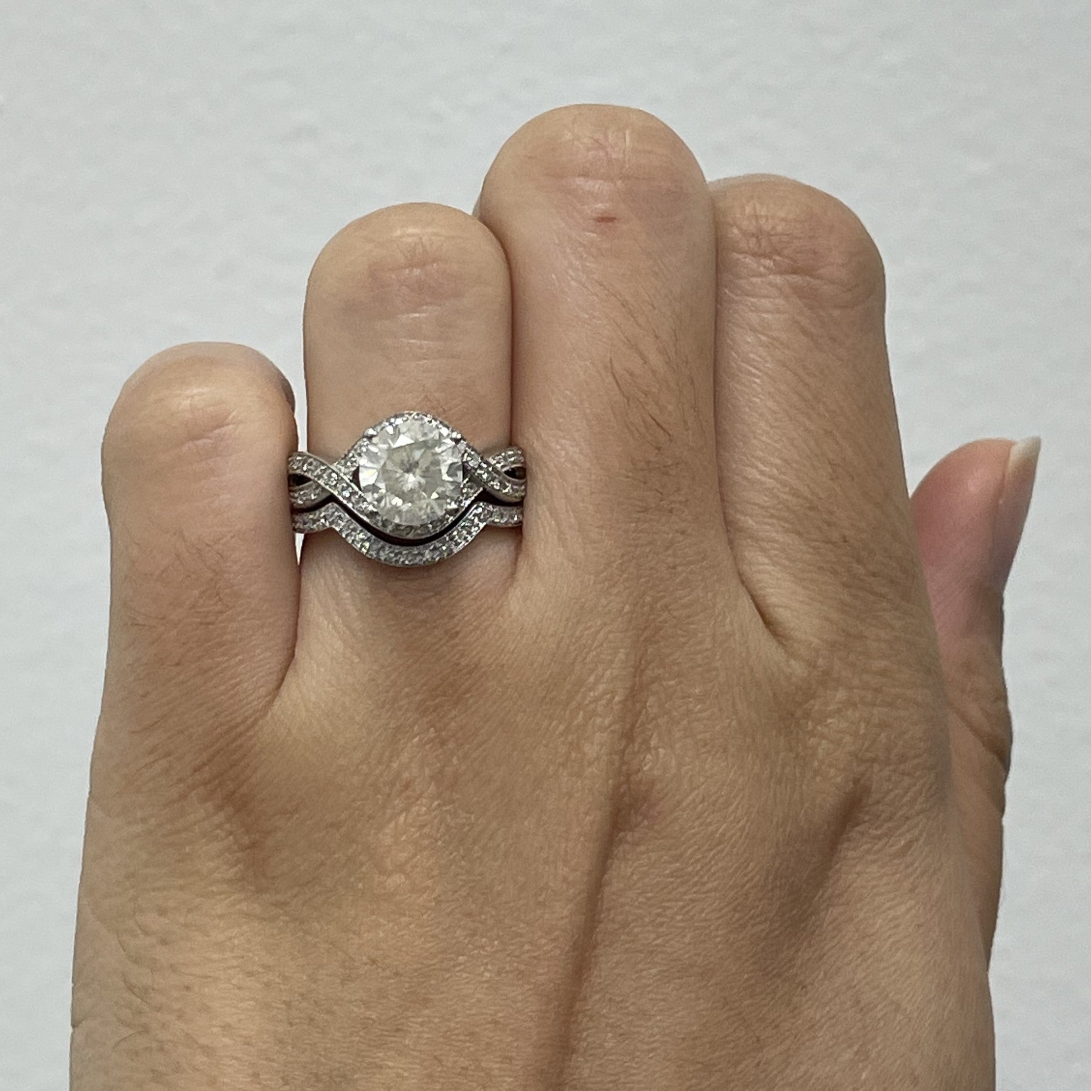Crossover Design Diamond Engagement Ring Set | 2.16ctw I3 Fancy White | SZ 5.5 |