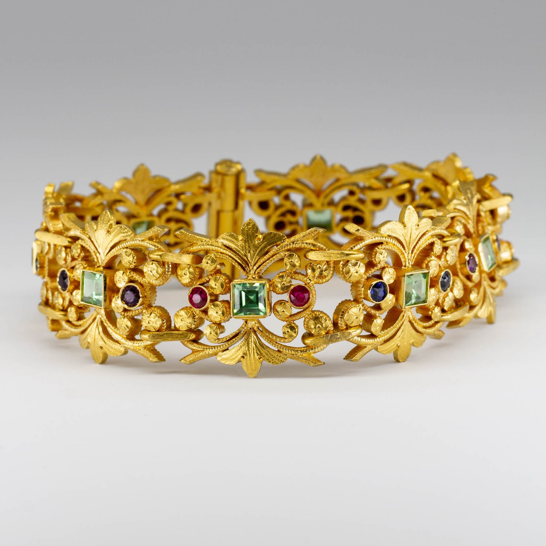 20k Intricate Gold Bracelet with Multiple Gemstones | 6.00ctw | 8"