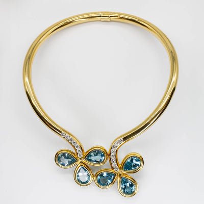 18K gold Topaz and Diamond Cocktail collar Necklace by 'Carlo Weingrill' | 70.0ctw, 2.0ctw | 15