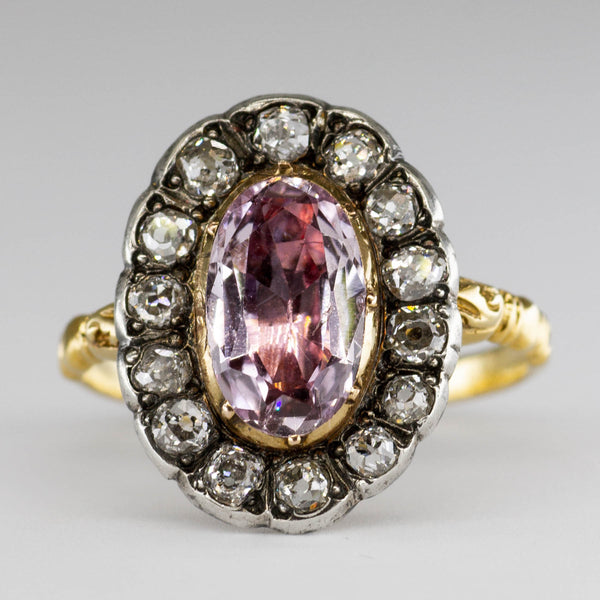 Georgian Pink Topaz and Old Mine Diamond Ring | 2.33tw | SZ 5.25