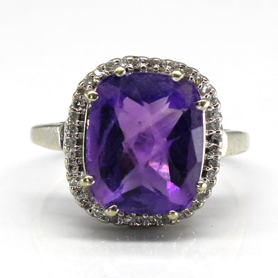 Halo Style Amethyst & Diamond Ring | 5.50ct | 0.12ctw | SZ 7.5 |