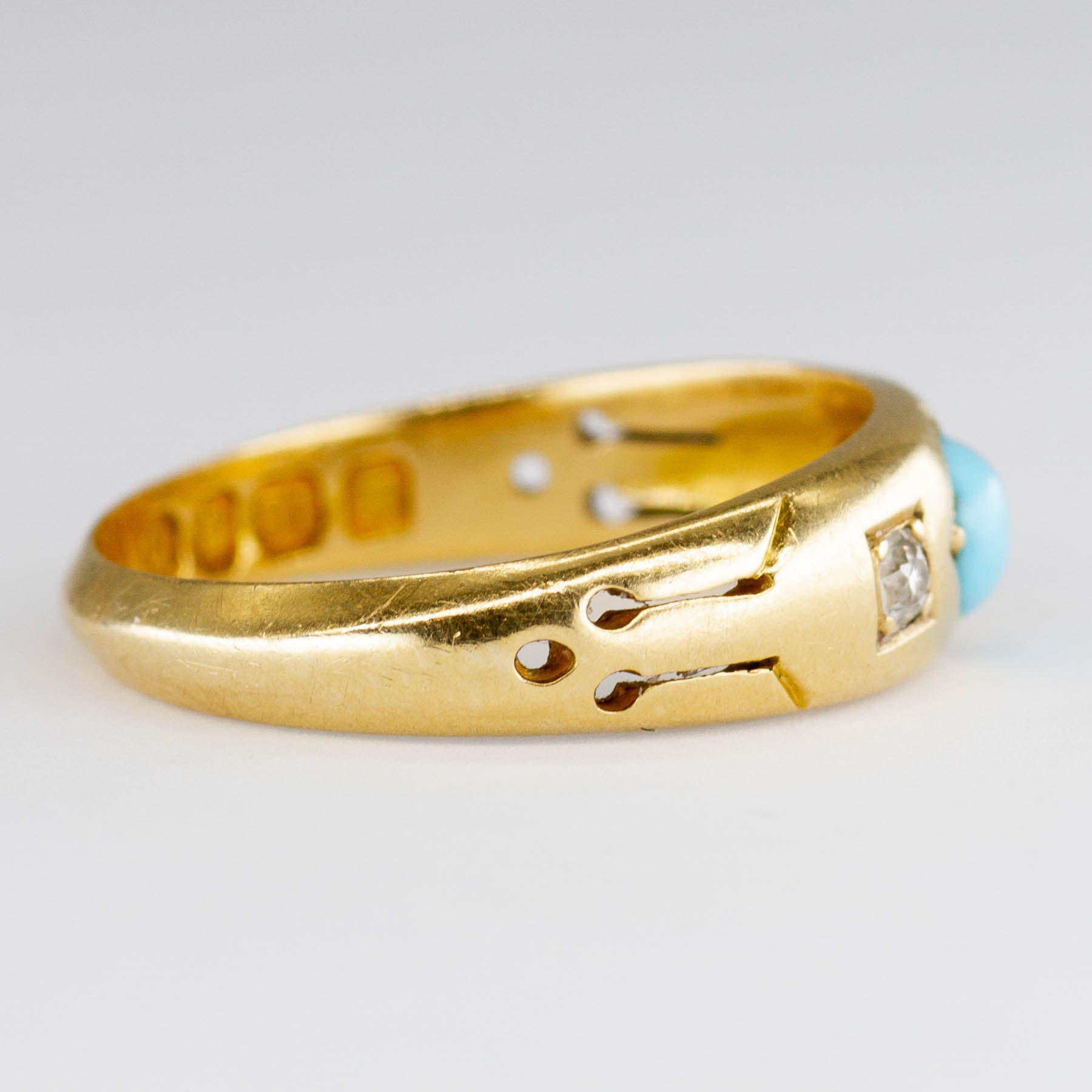 Bague victorienne de 1897 en or 18 carats, turquoise et diamants | 0,31 ct | Taille 6 