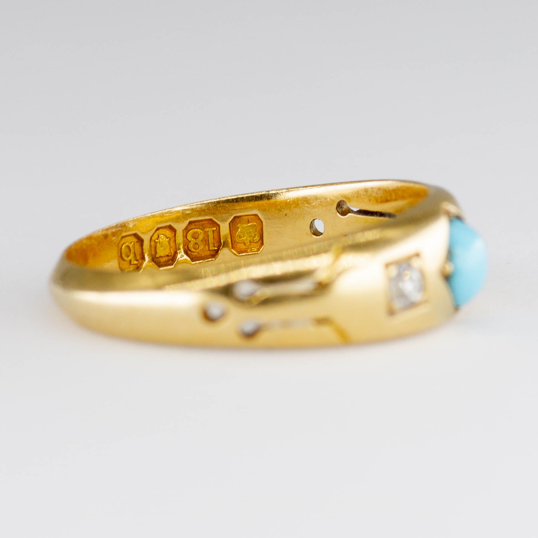 Victorian 1897 18k Gold Turquoise and Diamond Ring | 0.31ctw | SZ 6