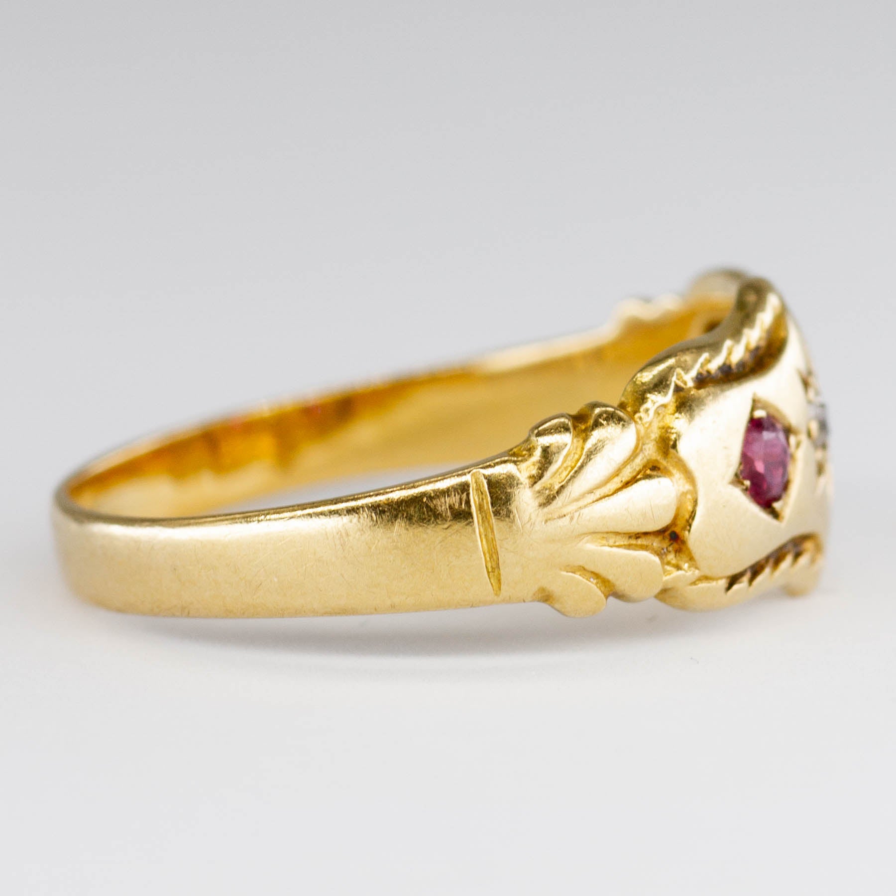 Edwardian 1905 18k Gold Diamond and Synthetic Ruby Ring | 0.15ctw | SZ 8