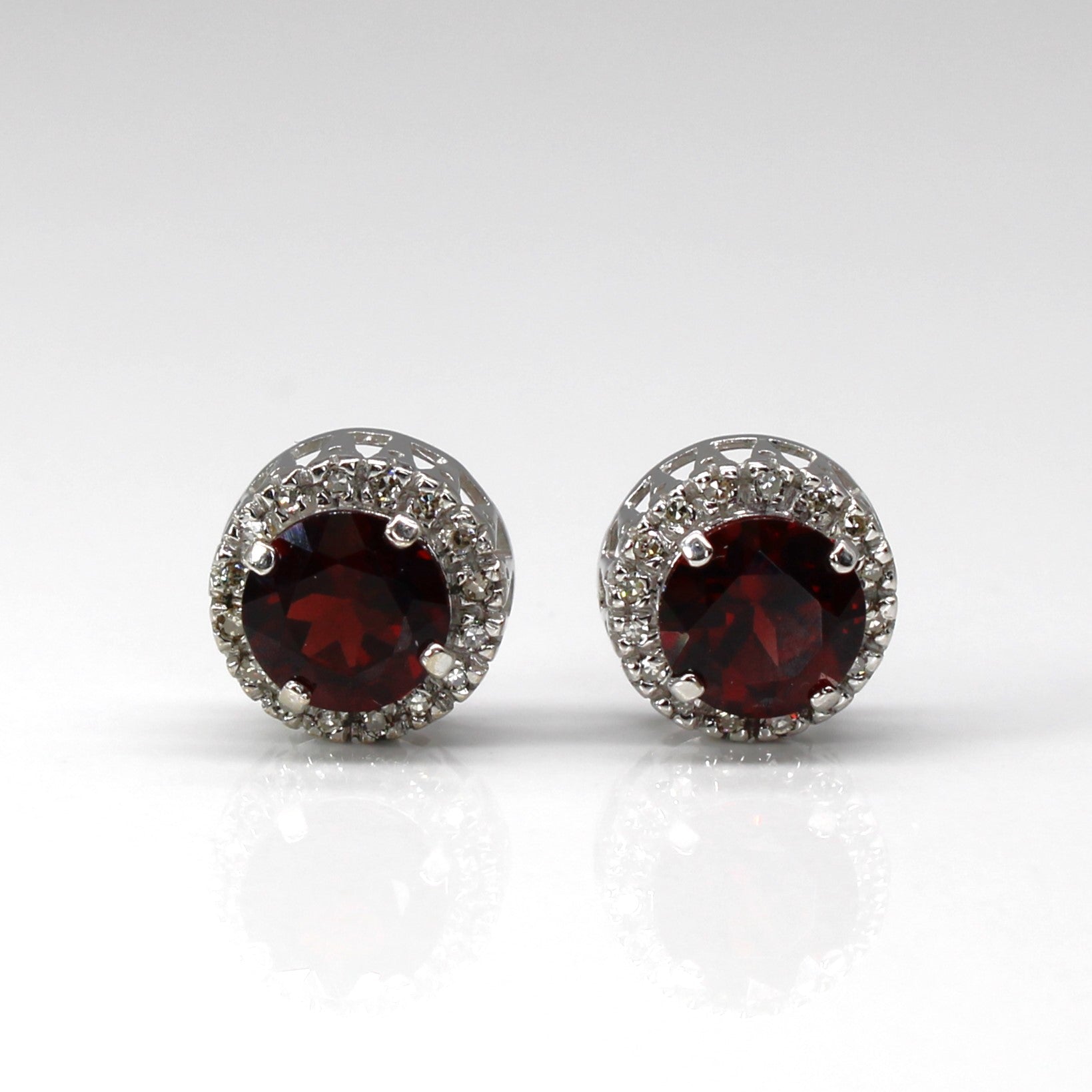 Garnet & Diamond Stud Earrings | 3.20ctw |0.16ctw |