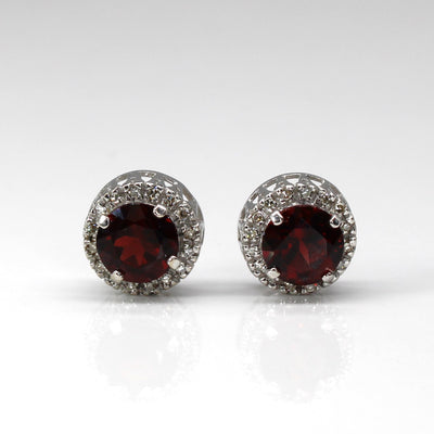 Garnet & Diamond Stud Earrings | 3.20ctw |0.16ctw |
