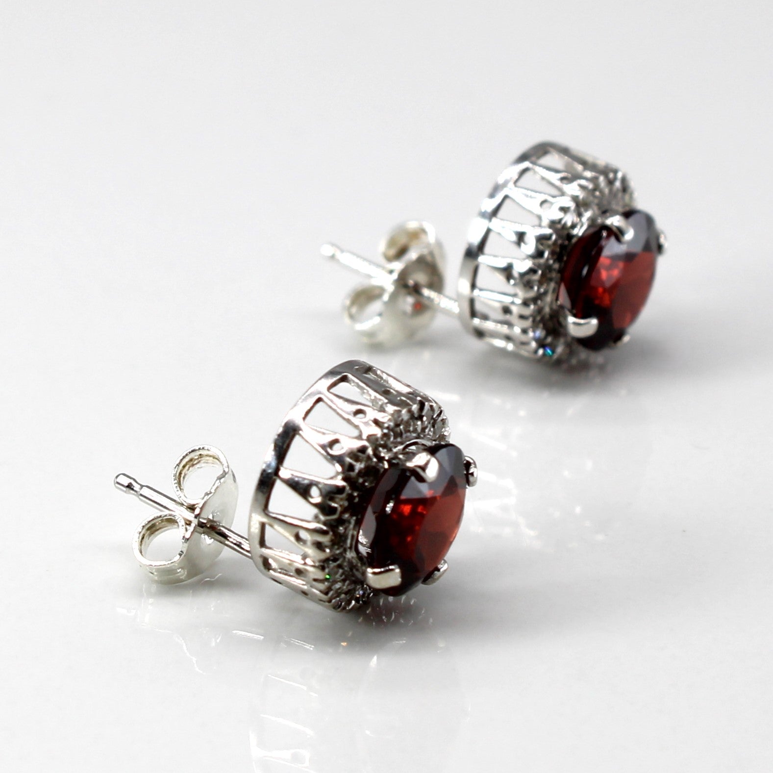 Garnet & Diamond Stud Earrings | 3.20ctw |0.16ctw |
