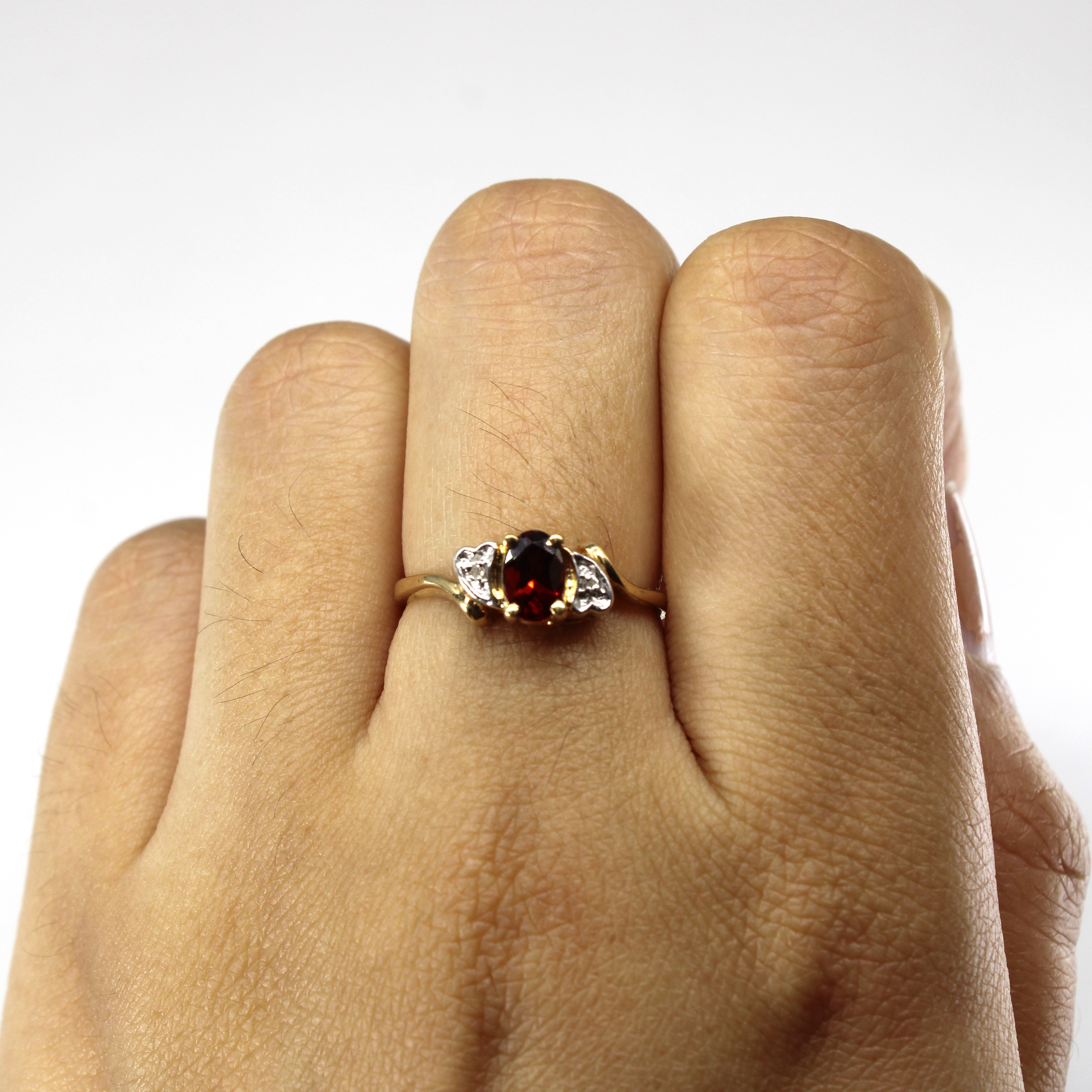 Garnet & Diamond Bypass Gold Ring | 0.54ct | 0.01ctw | SZ 6.75 |
