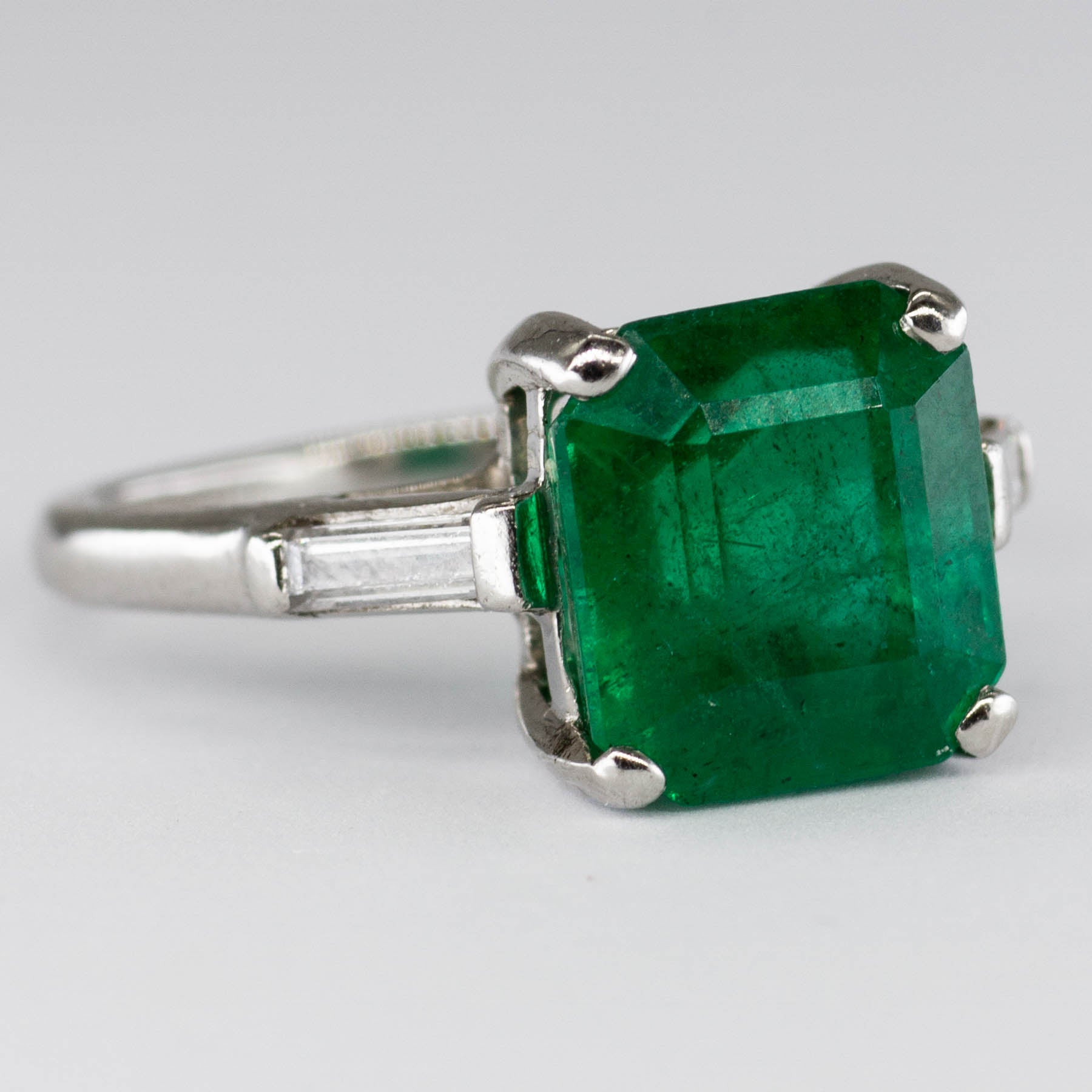 Vintage Platinum Emerald and Diamond Ring| 3.03ct | SZ 4.25