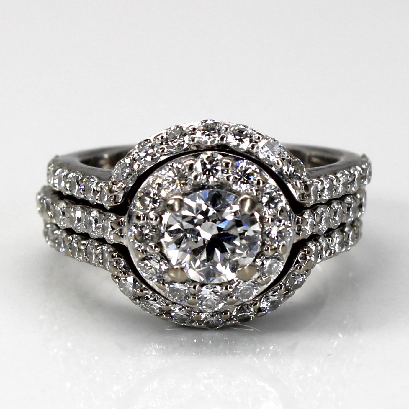 Halo Canadian Diamond Engagement Ring Set | 1.78ctw SI1 F/G | SZ 4 |
