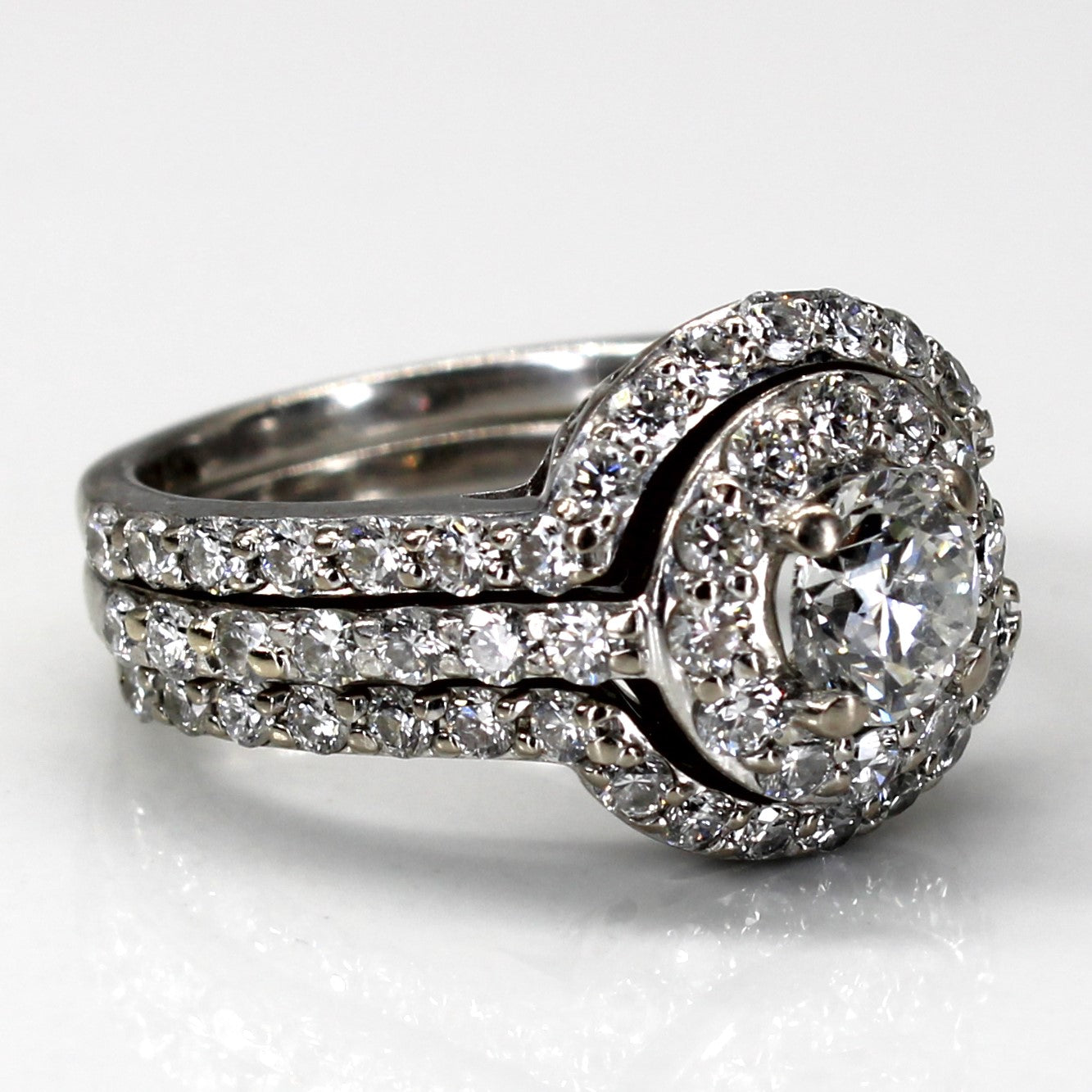 Halo Canadian Diamond Engagement Ring Set | 1.78ctw SI1 F/G | SZ 4 |