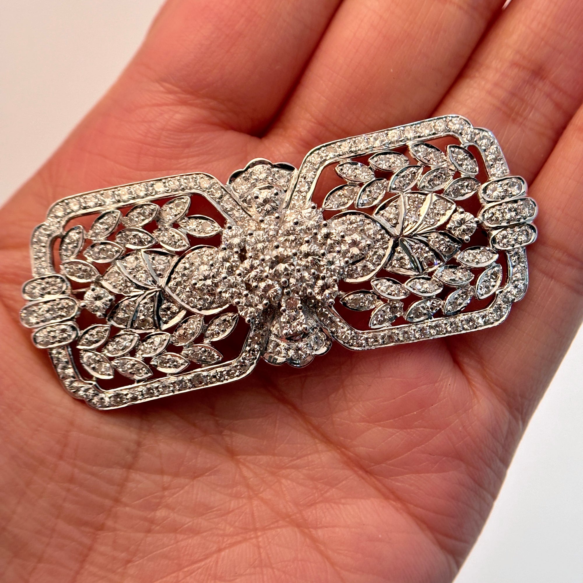 18K White Gold Diamond Brooch | 6.07ctw