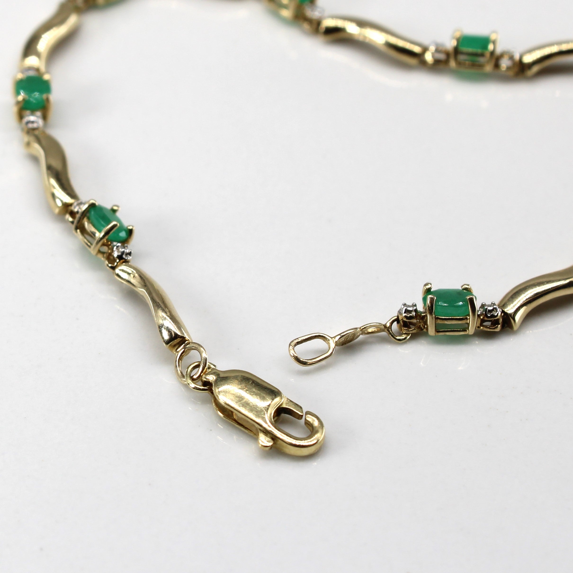 Emerald & Diamond Chain Bracelet | 1.08ctw | 0.01ctw | 7"|